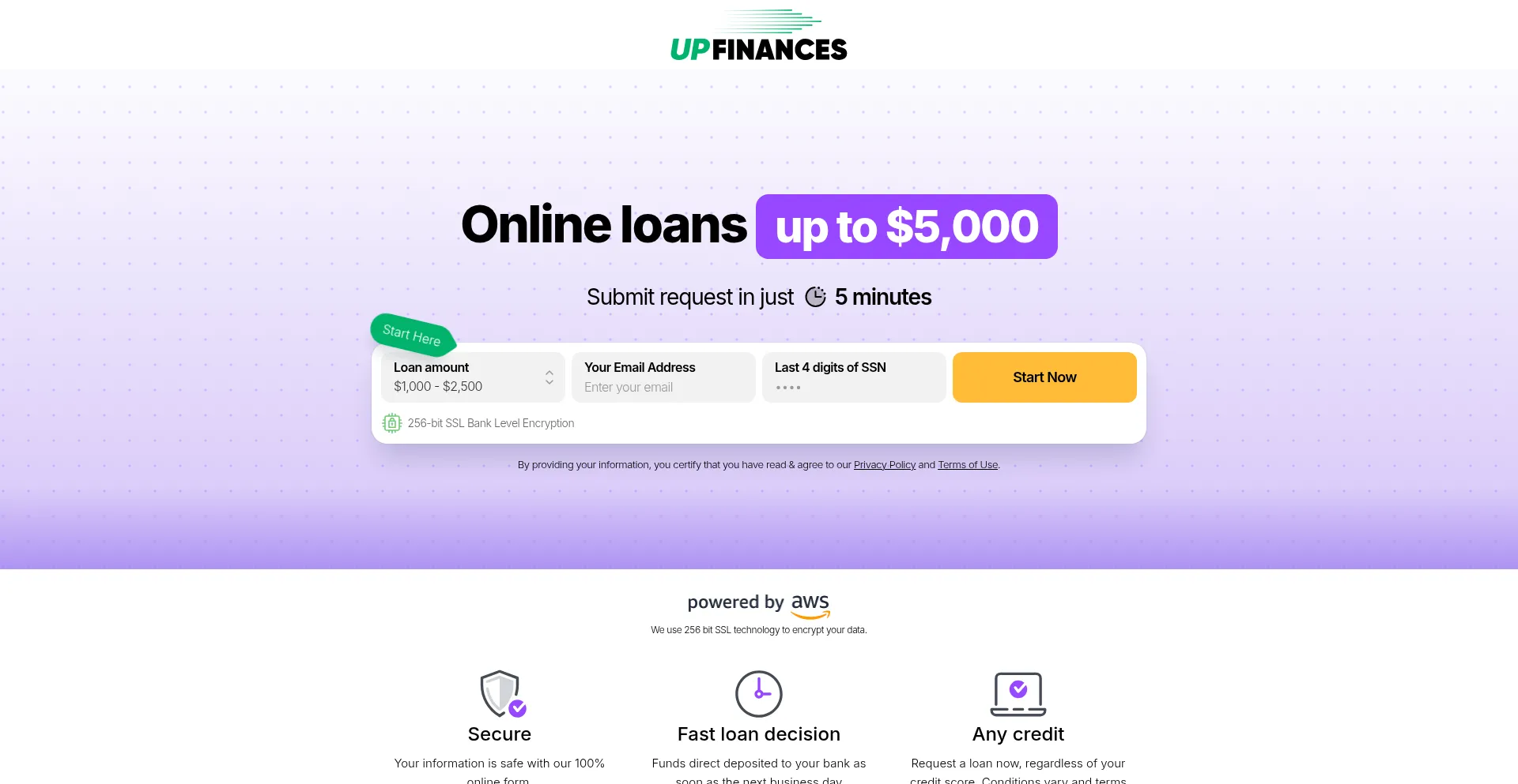 Website screenshot of Upfinances.us