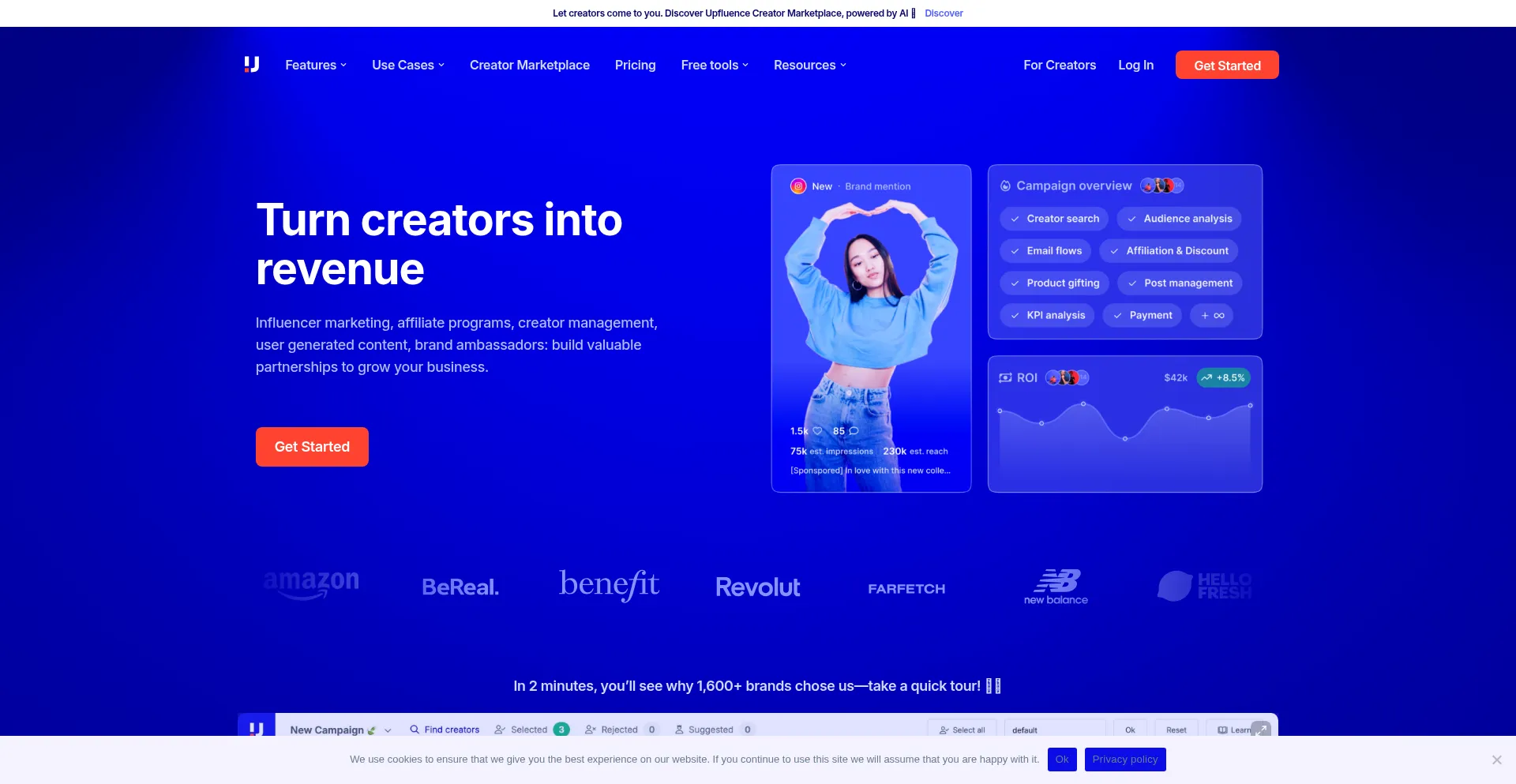 Website screenshot of Upfluence.co