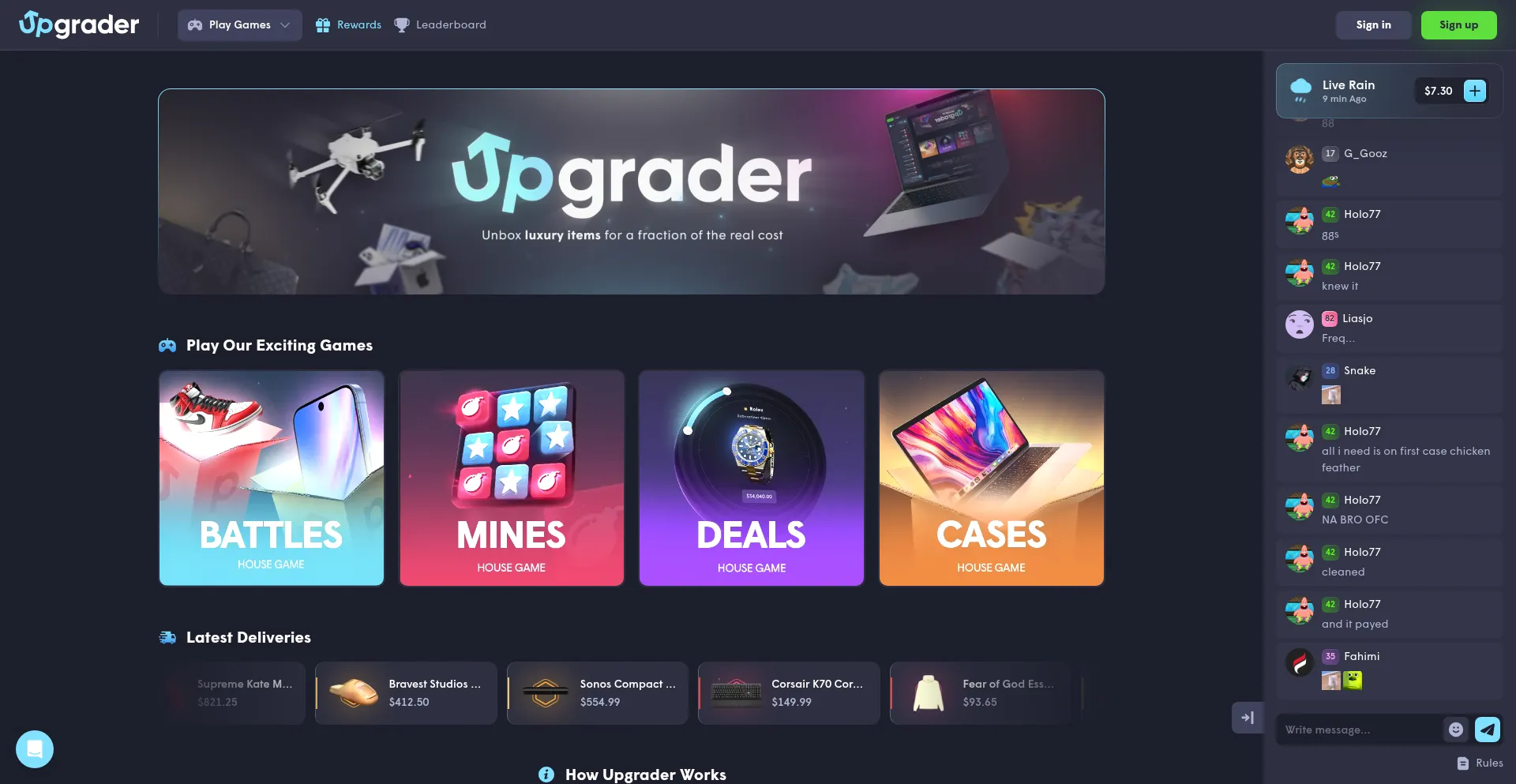 Website screenshot of Upgrader.com