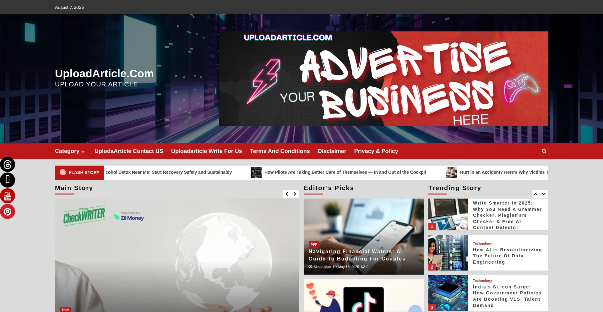 Website screenshot of Uploadarticle.com