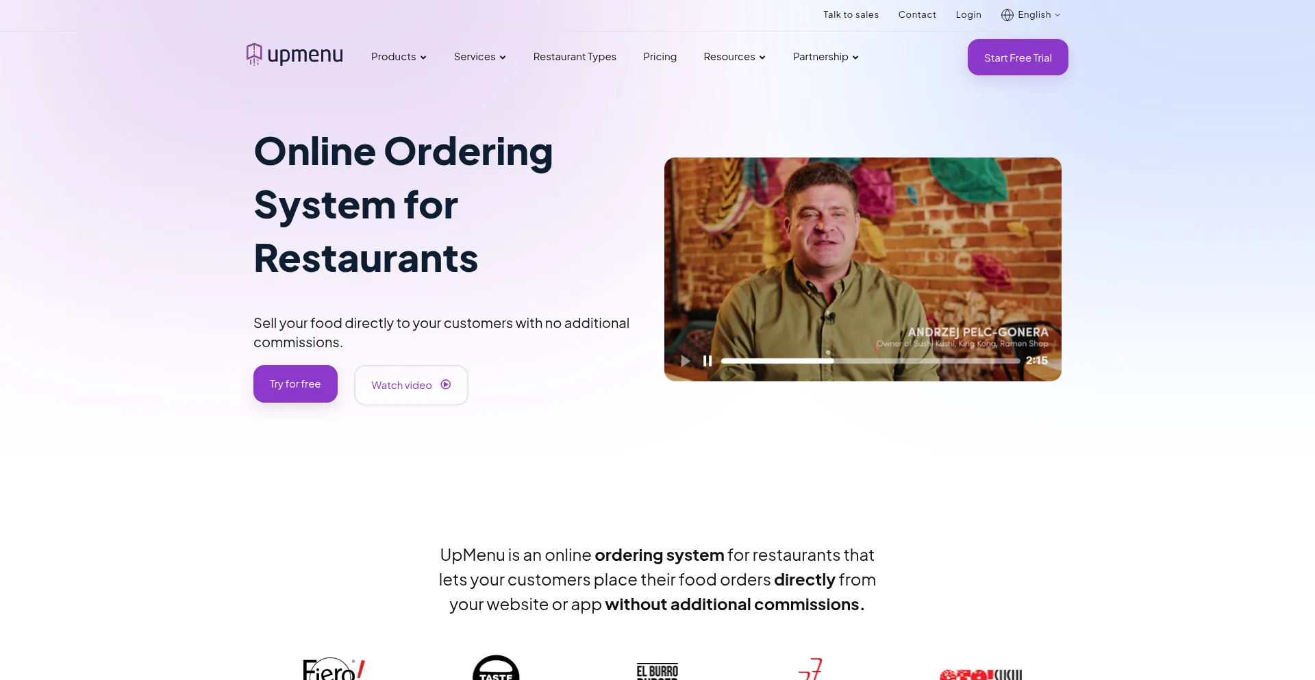 Website screenshot of Upmenu.com