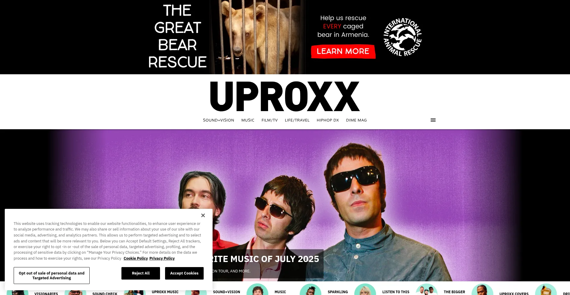 Website screenshot of Uproxx.com