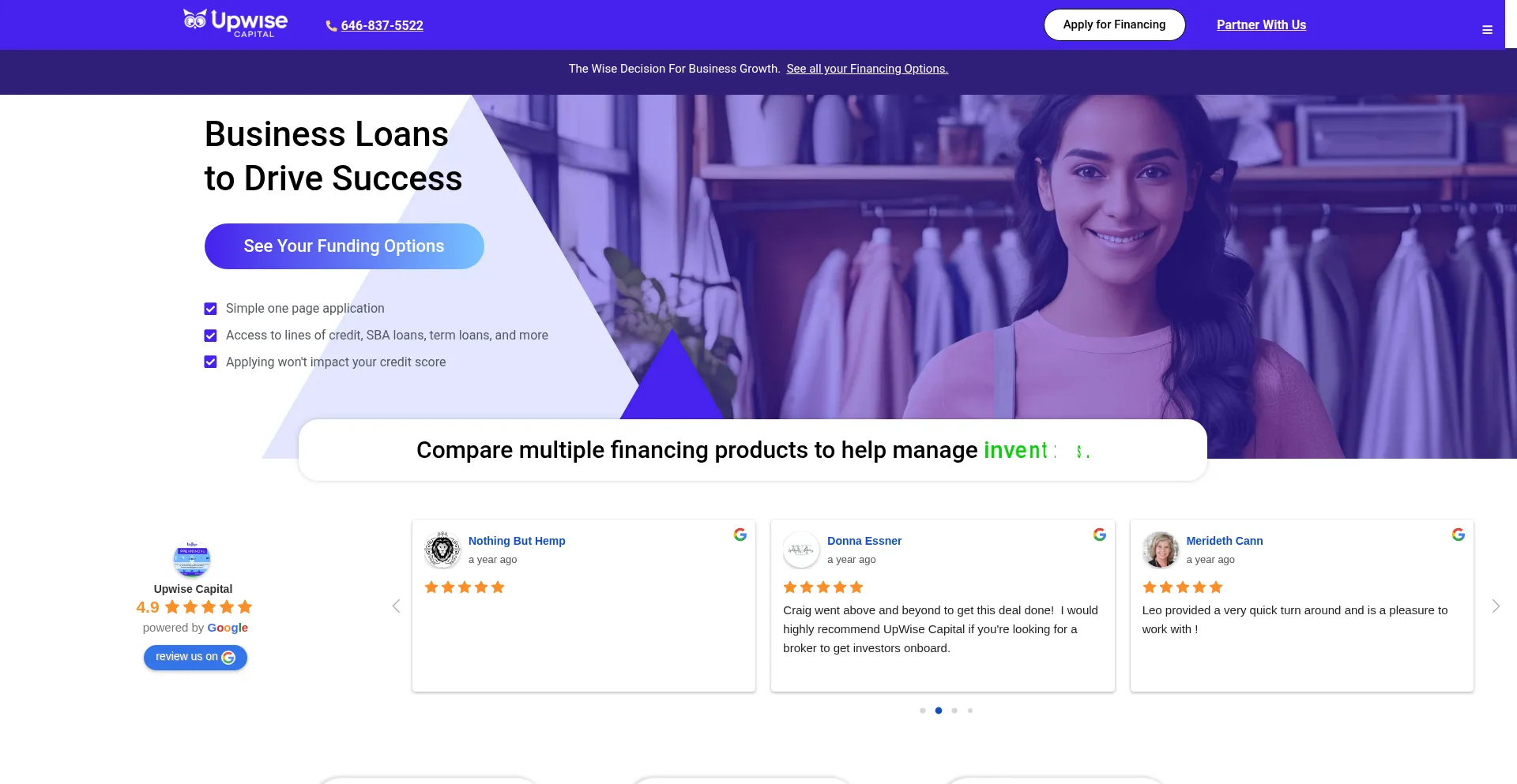 Website screenshot of Upwisecapital.com