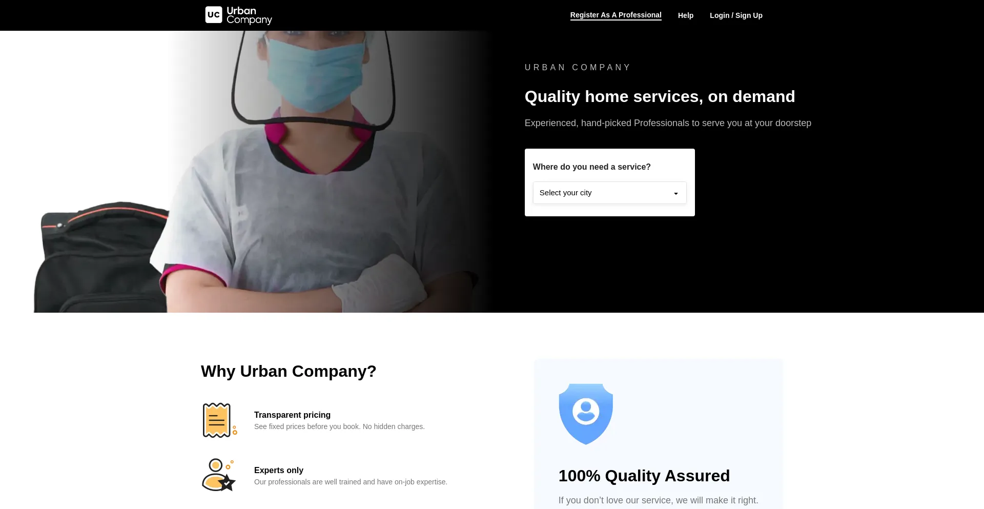 Website screenshot of Urbancompany.com