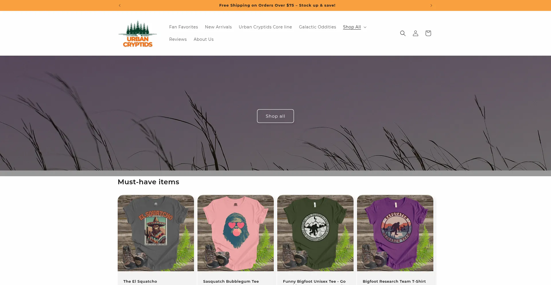 Website screenshot of Urbancryptids.com