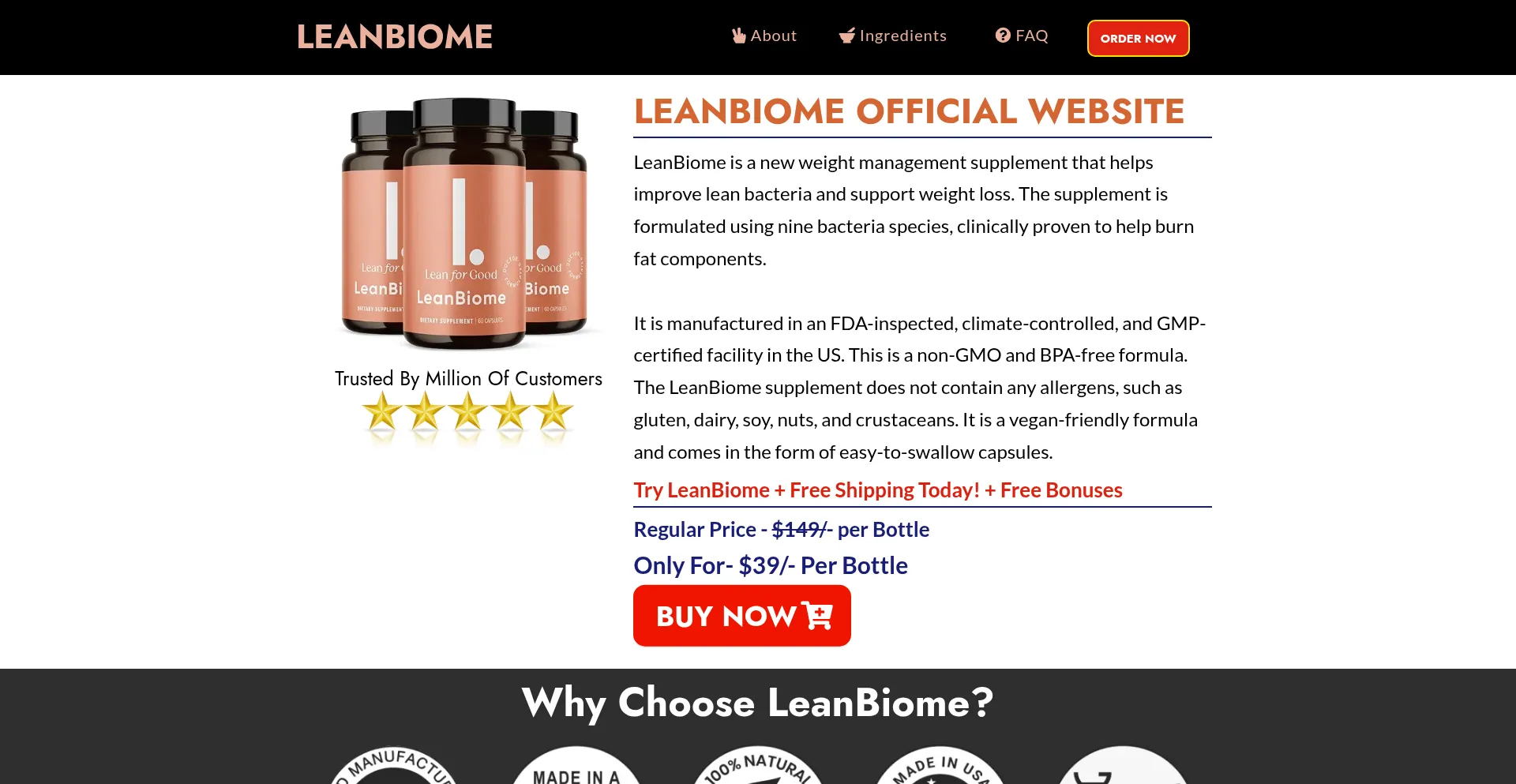 Website screenshot of Us-en--leanbiome.us