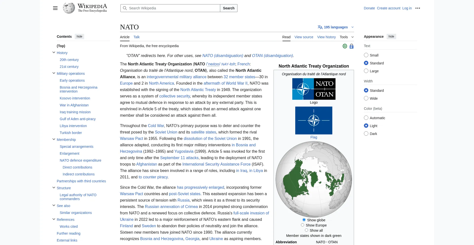 Website screenshot of Us-nato.org