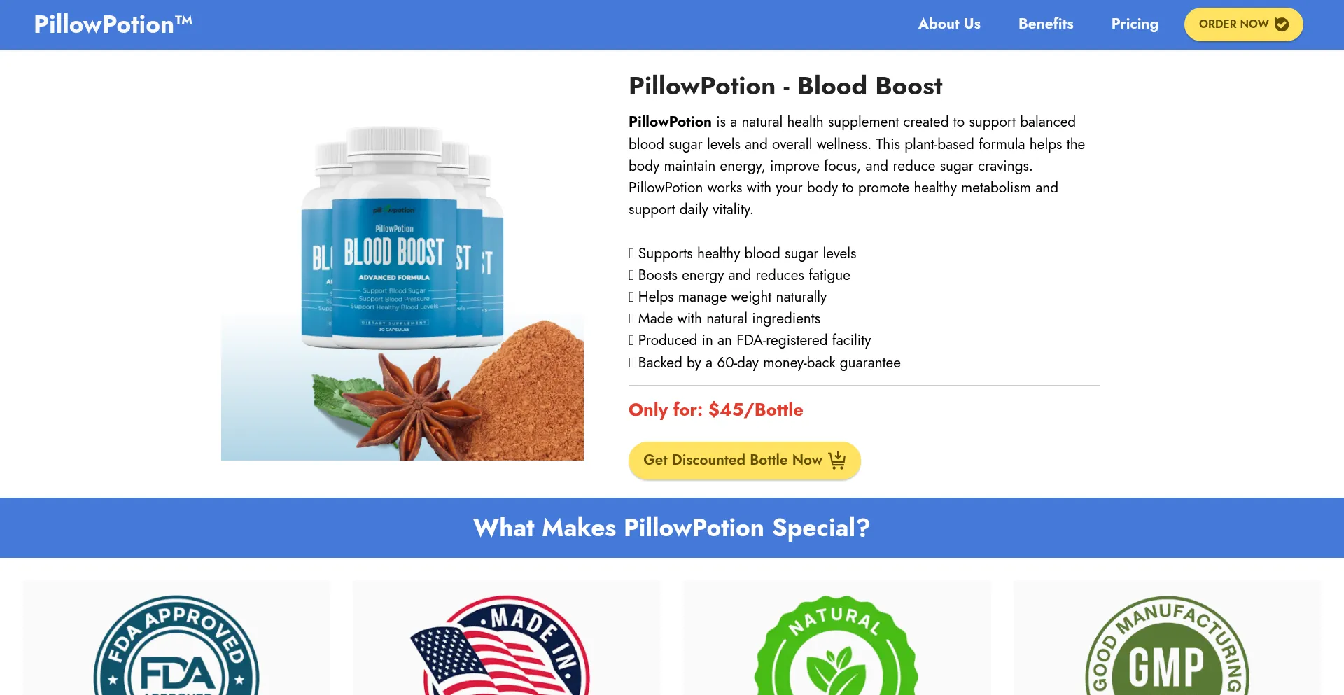 Website screenshot of Us-pillowpotion.us