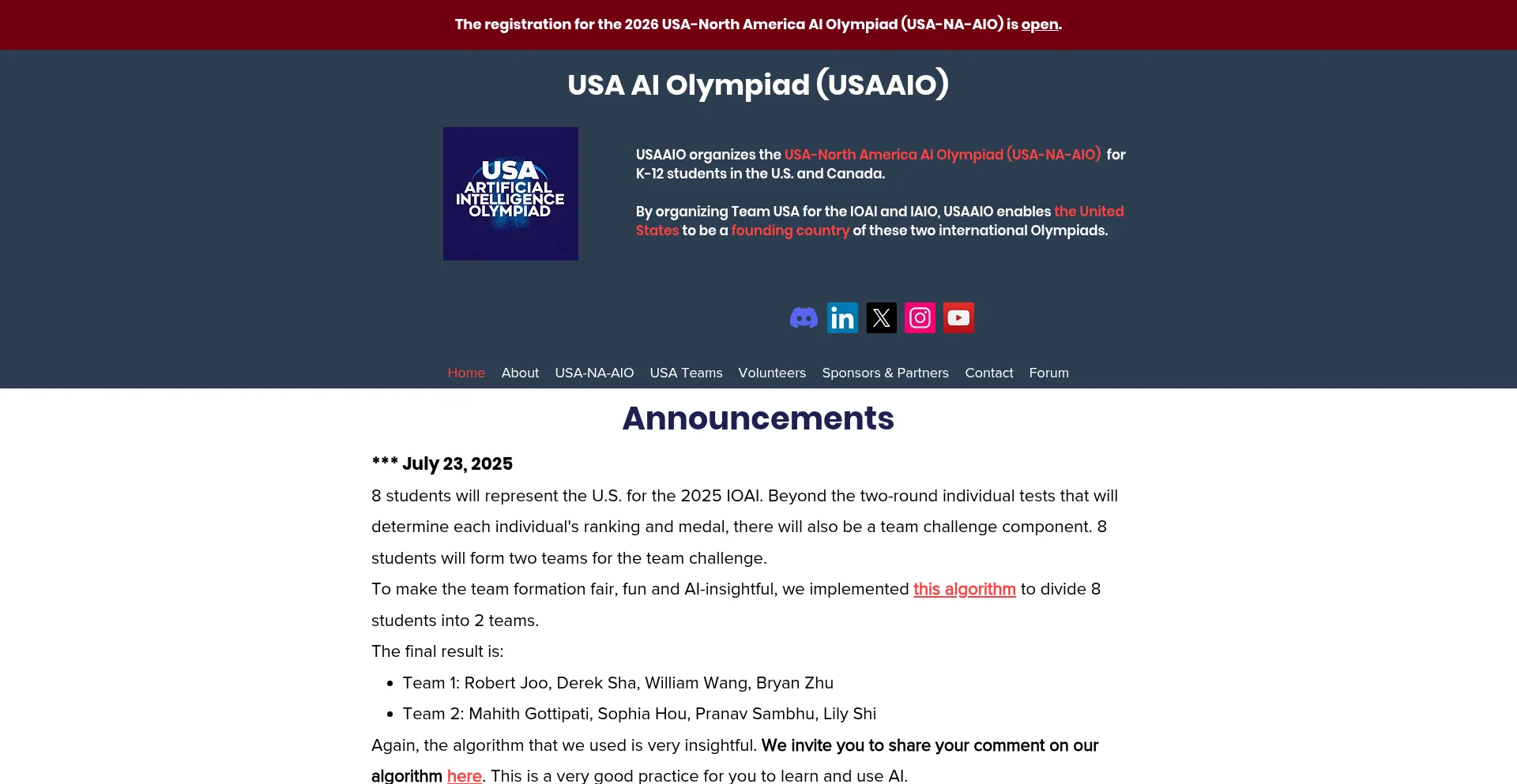 Website screenshot of Usaaio.org