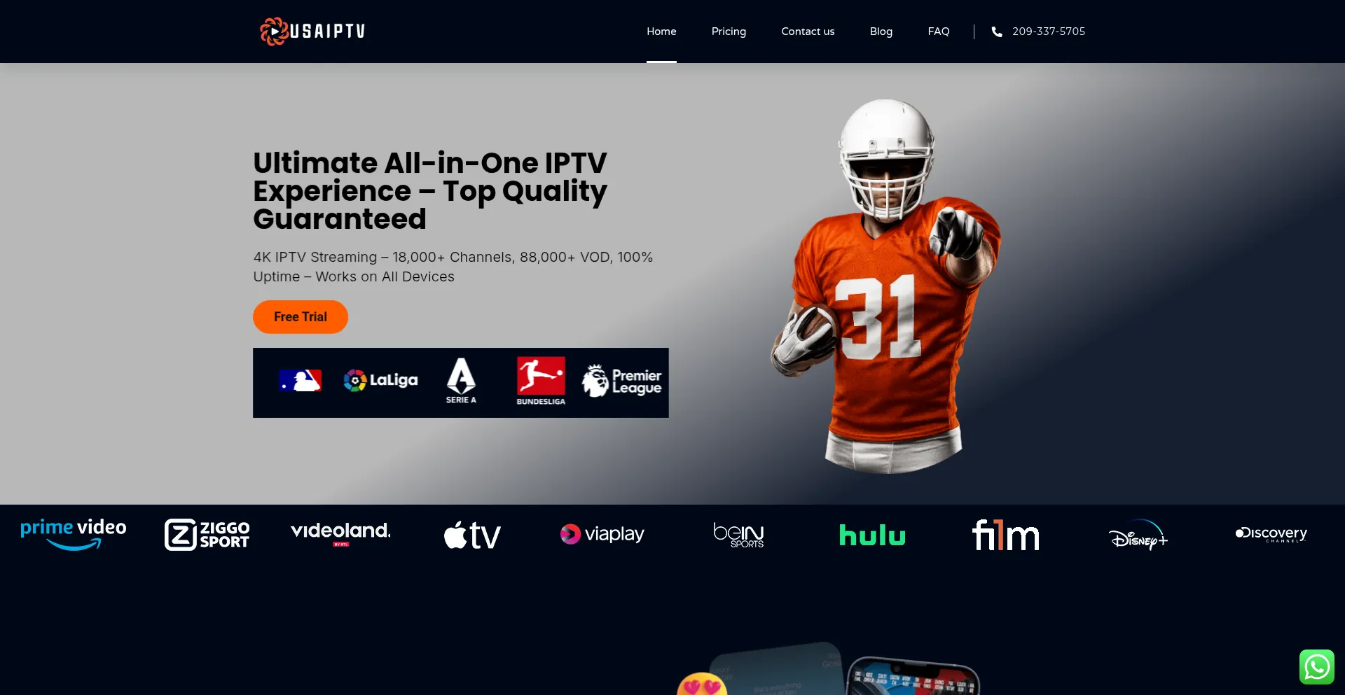 Website screenshot of Usaiptvplus.com