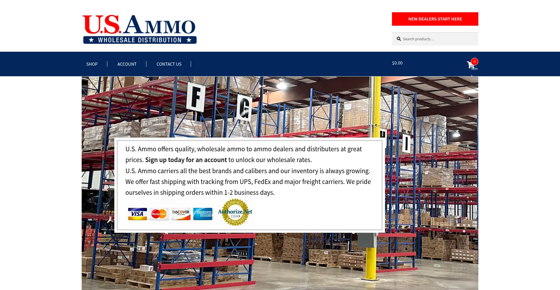 Website screenshot of Usammowholesale.com