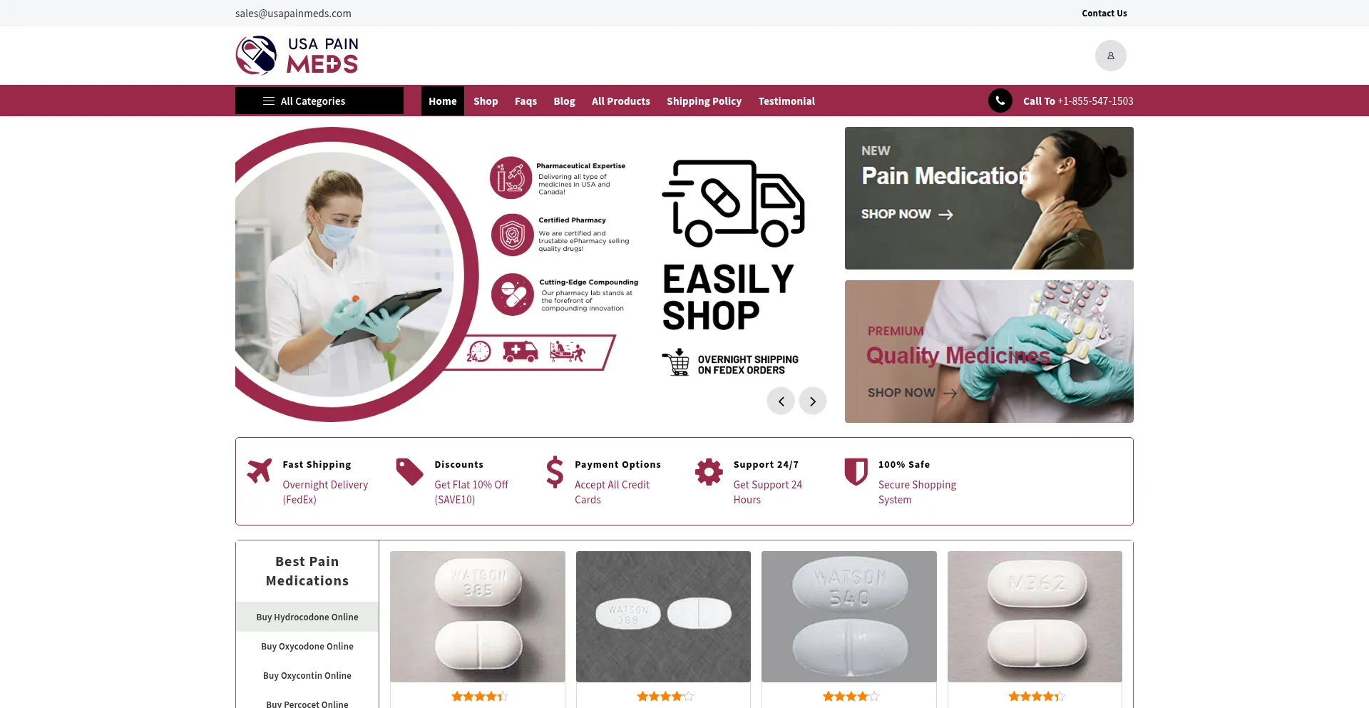 Website screenshot of Usapainmeds.com