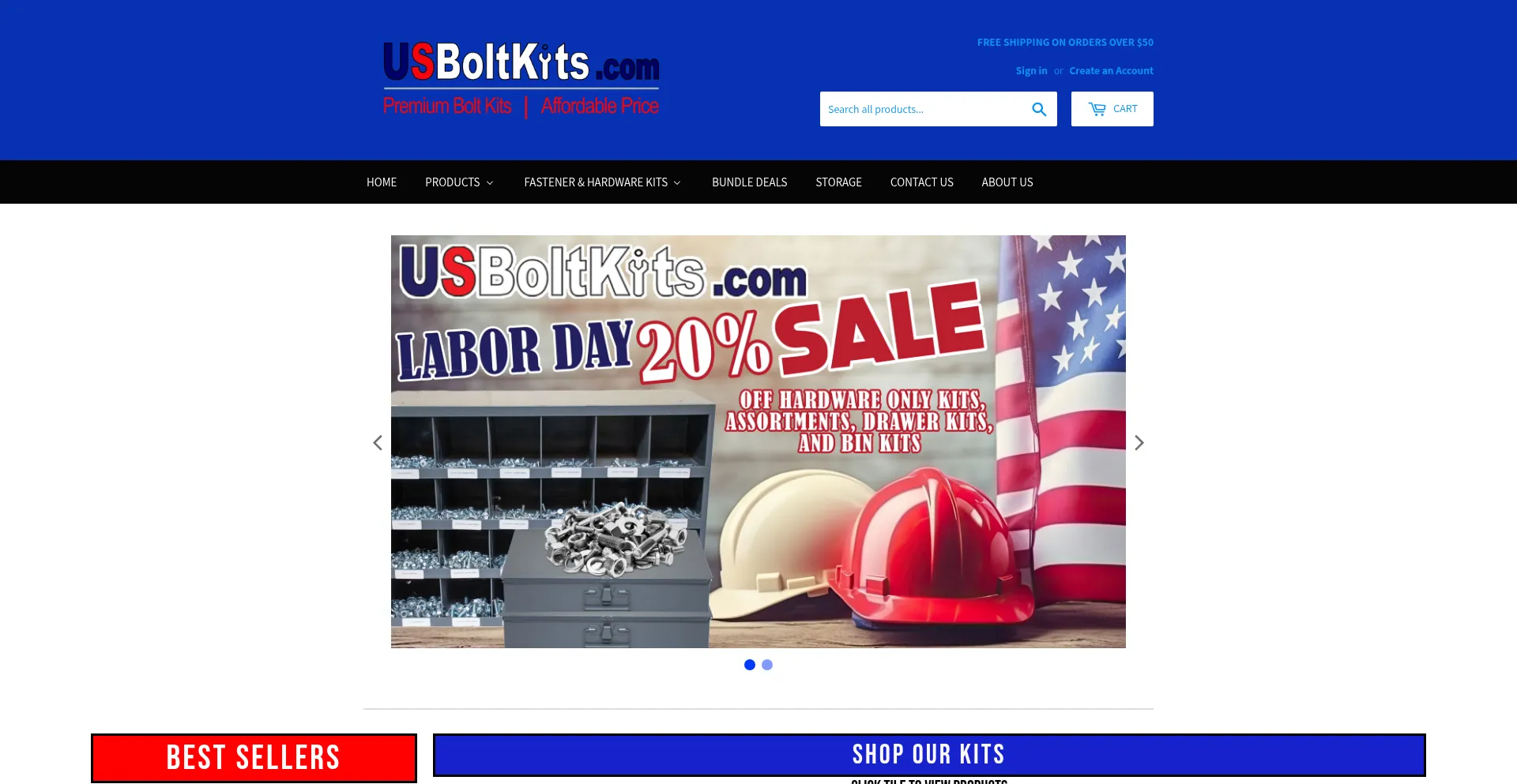 Website screenshot of Usboltkits.com