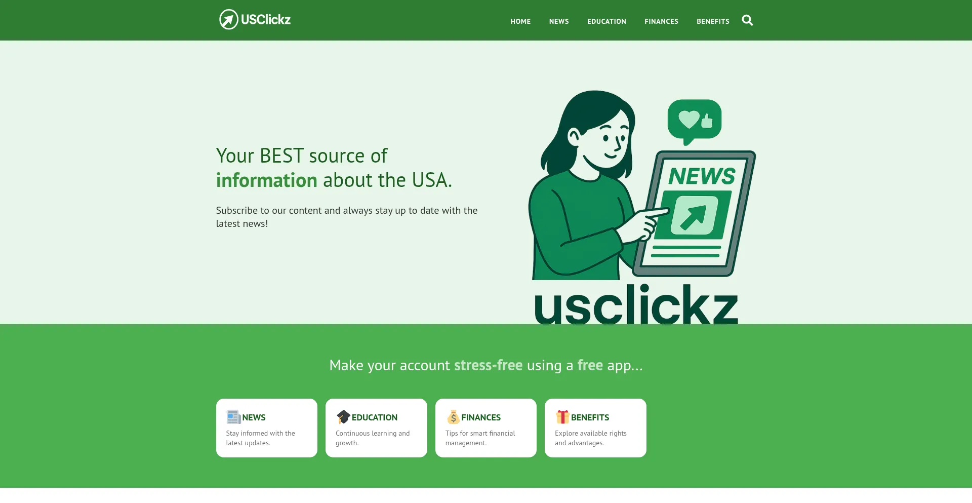 Website screenshot of Usclickz.com
