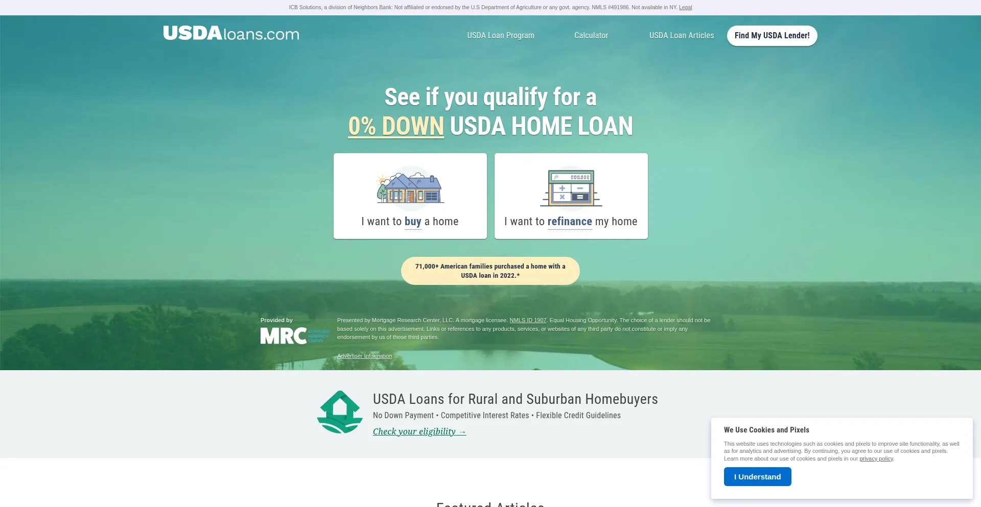Website screenshot of Usdaloans.com