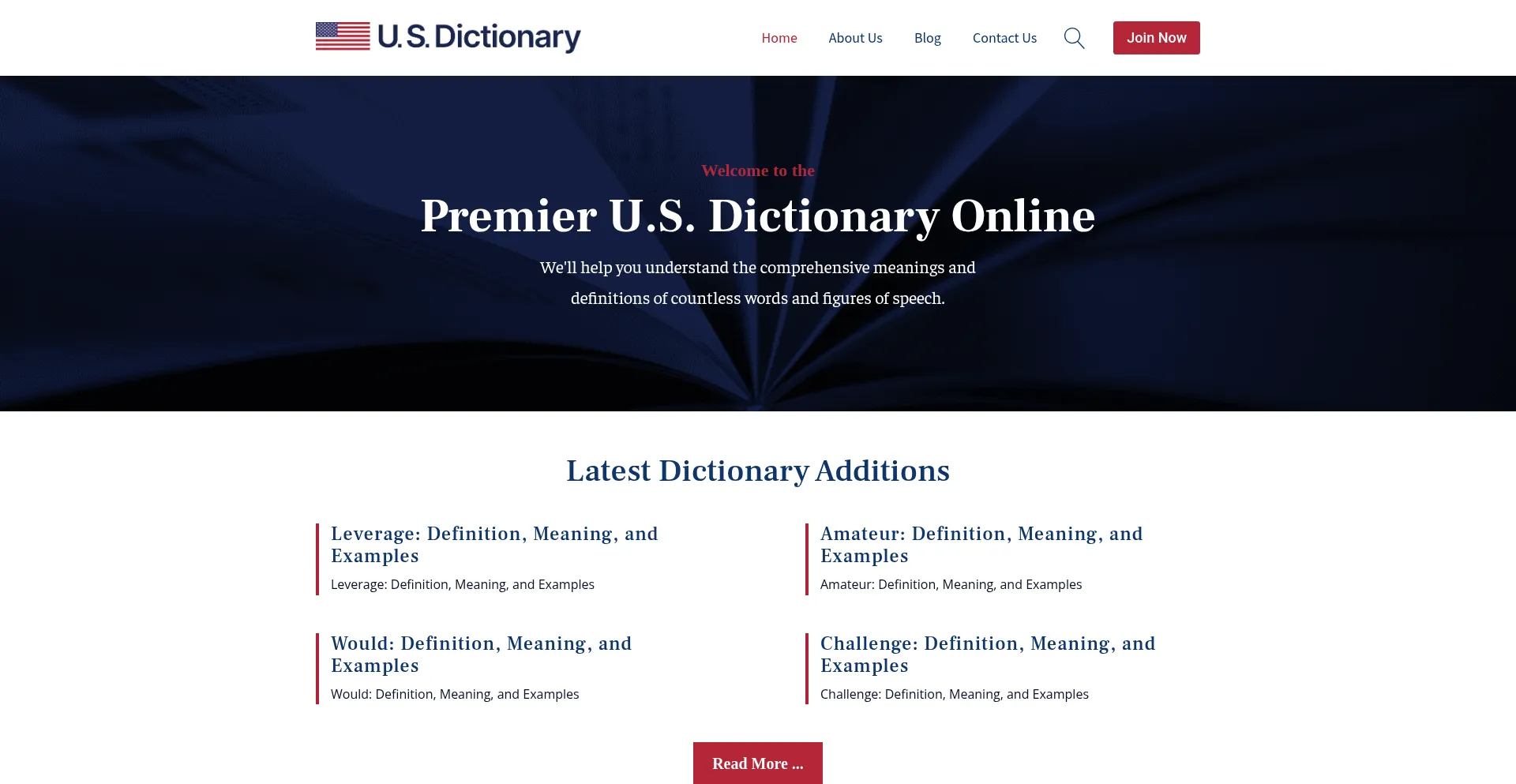 Website screenshot of Usdictionary.com