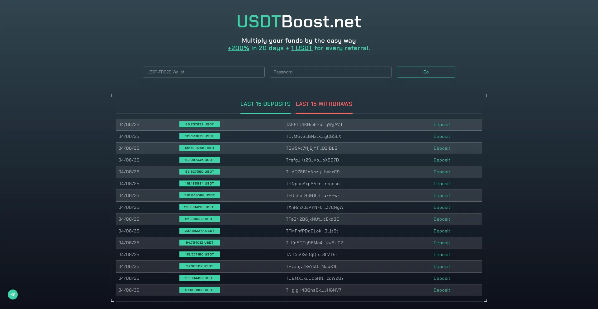 Website screenshot of Usdtboost.net