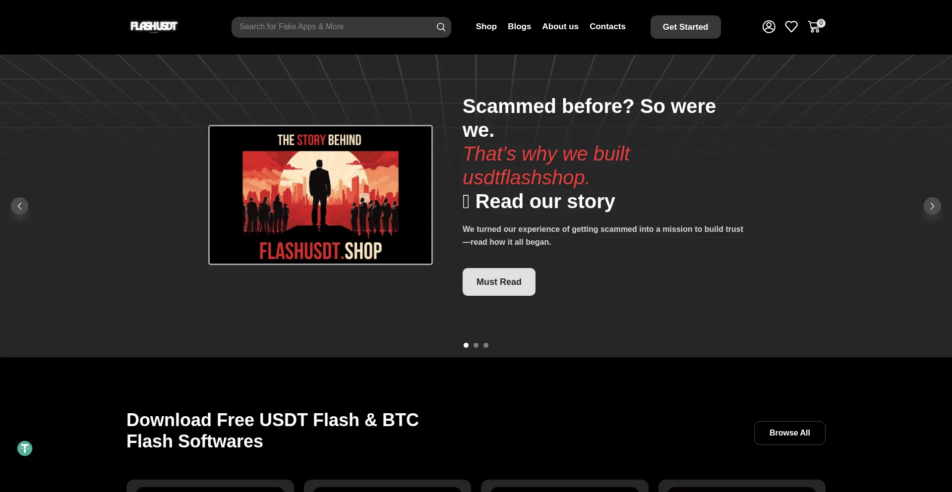 Website screenshot of Usdtflashshop.com