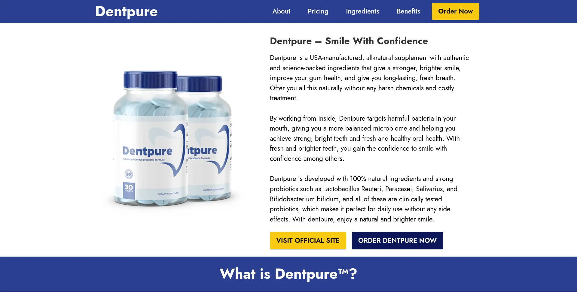 Website screenshot of Usen-dentpure.com