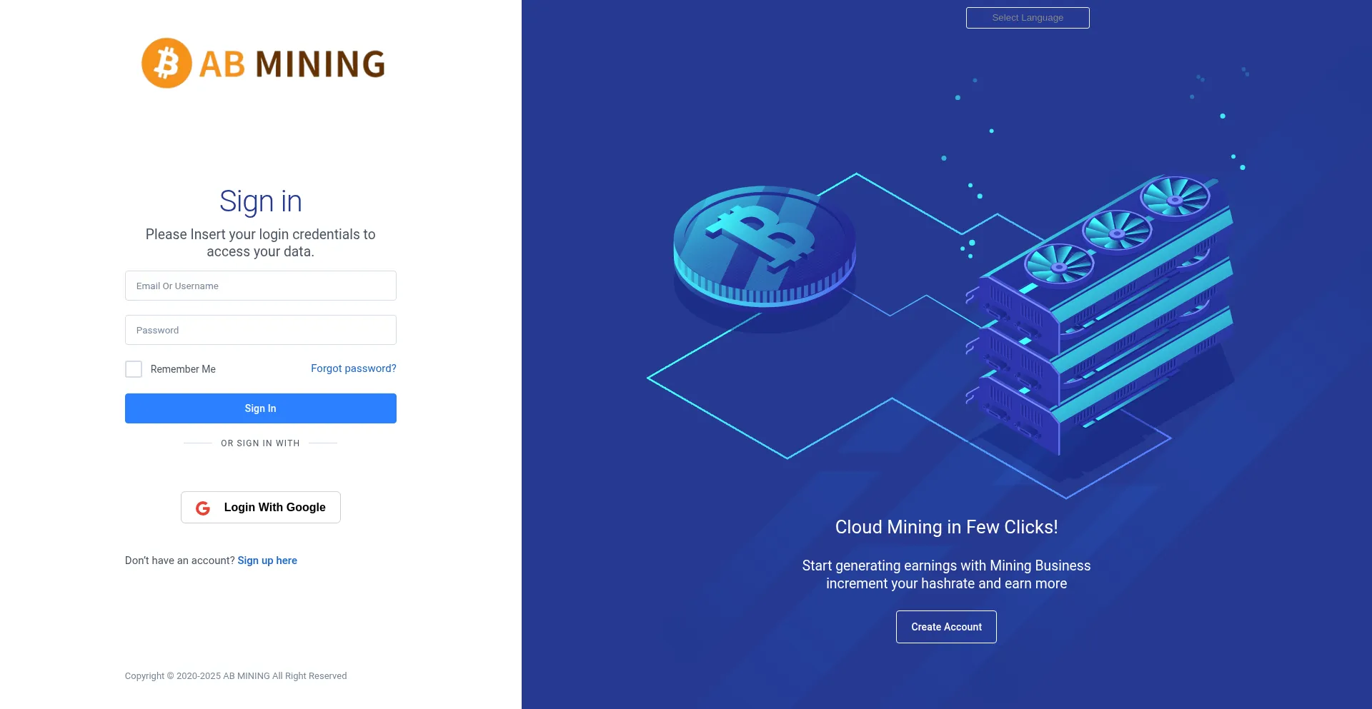Website screenshot of User.abmining.net