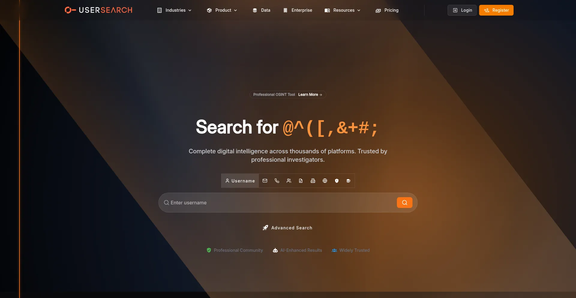 Website screenshot of Usersearch.com