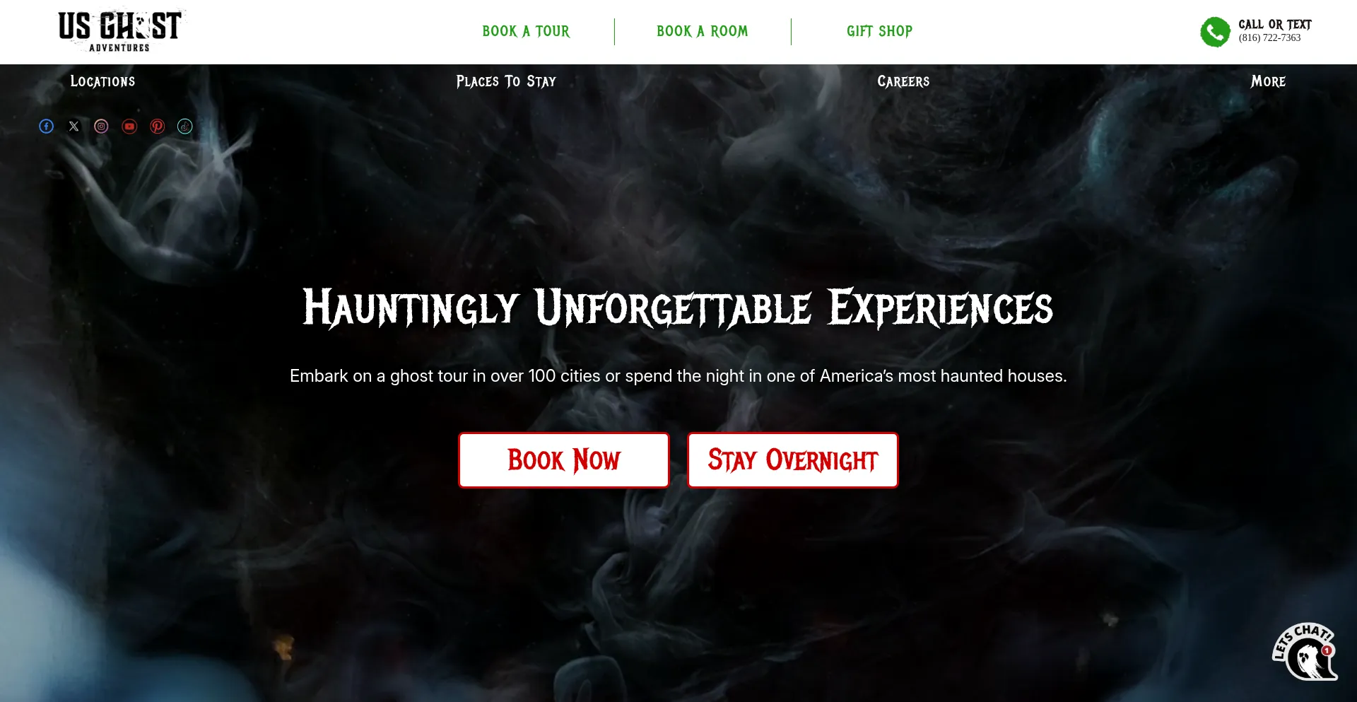 Website screenshot of Usghostadventures.com