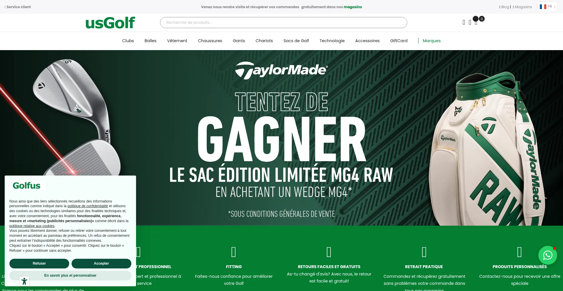 Website screenshot of Usgolf.fr