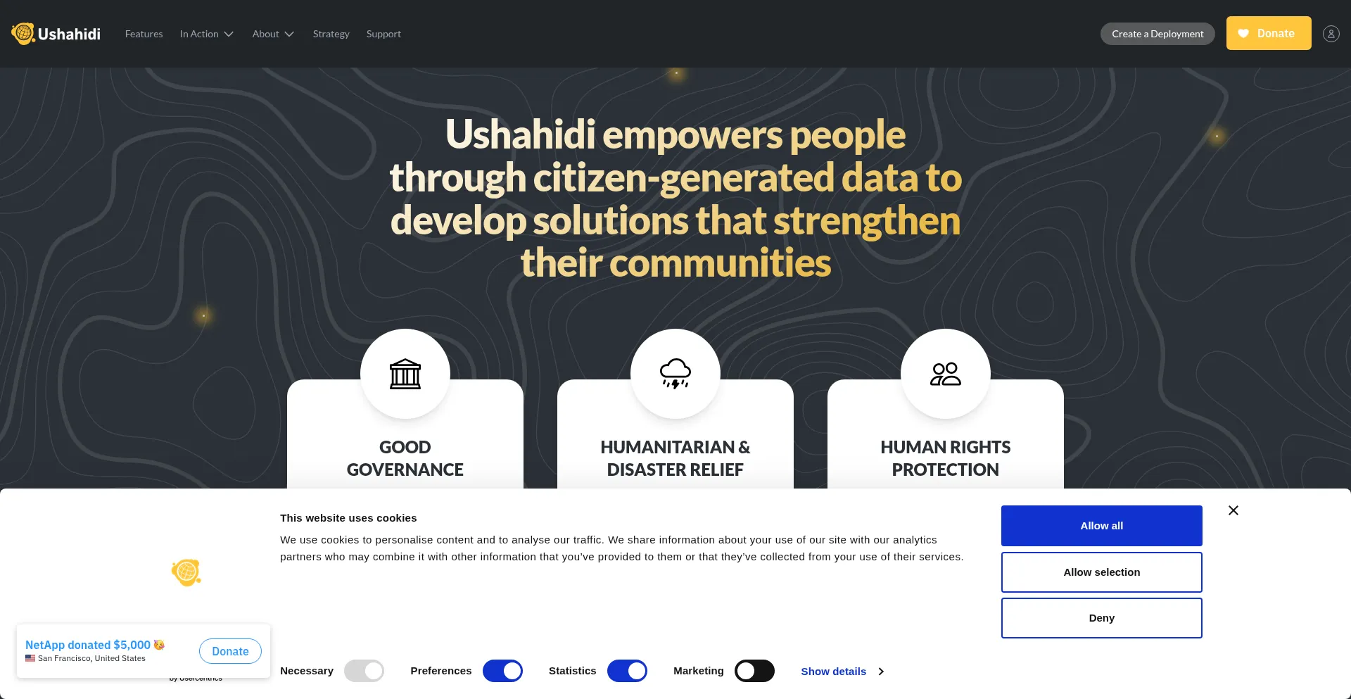 Website screenshot of Ushahidi.com