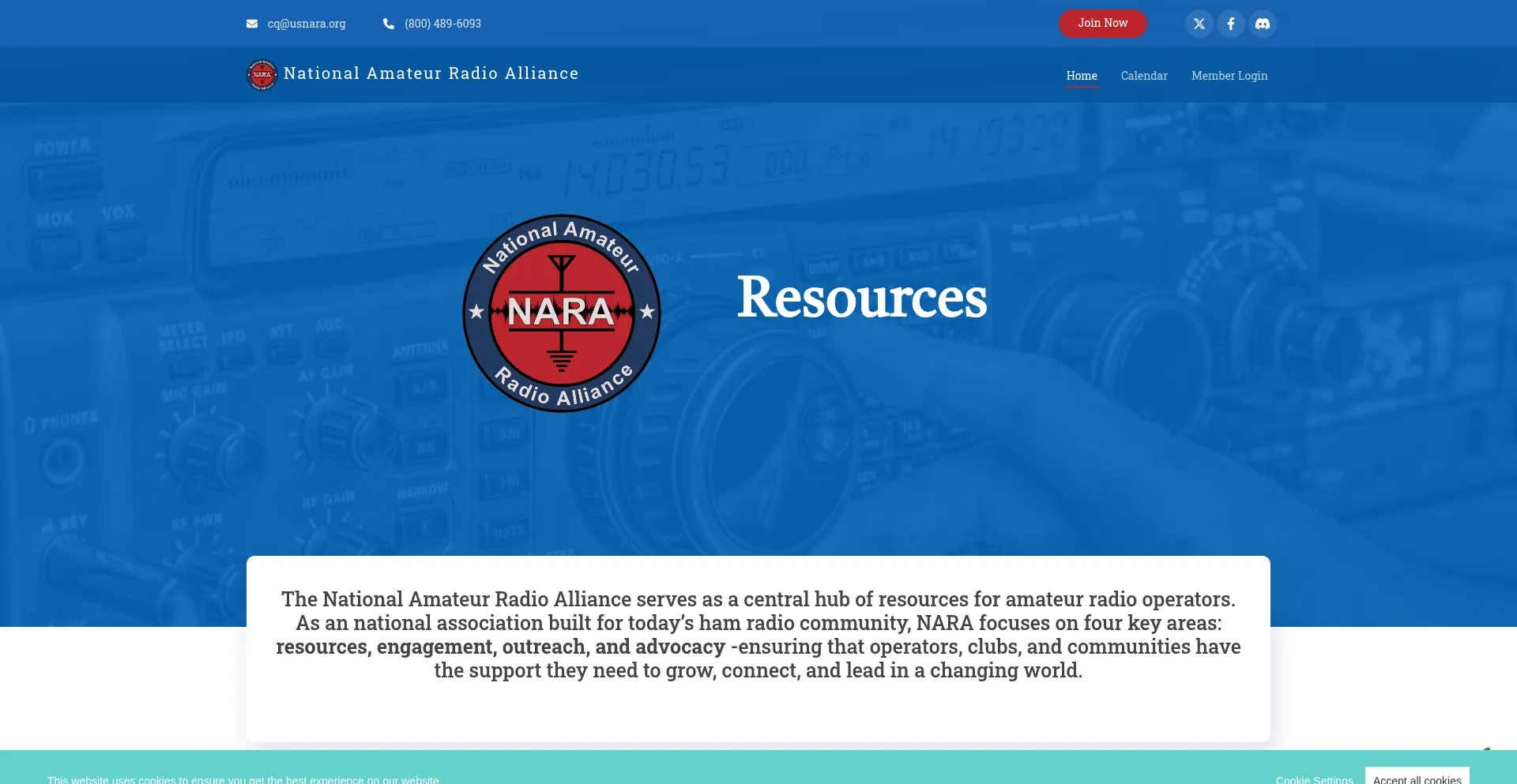 Website screenshot of Usnara.org