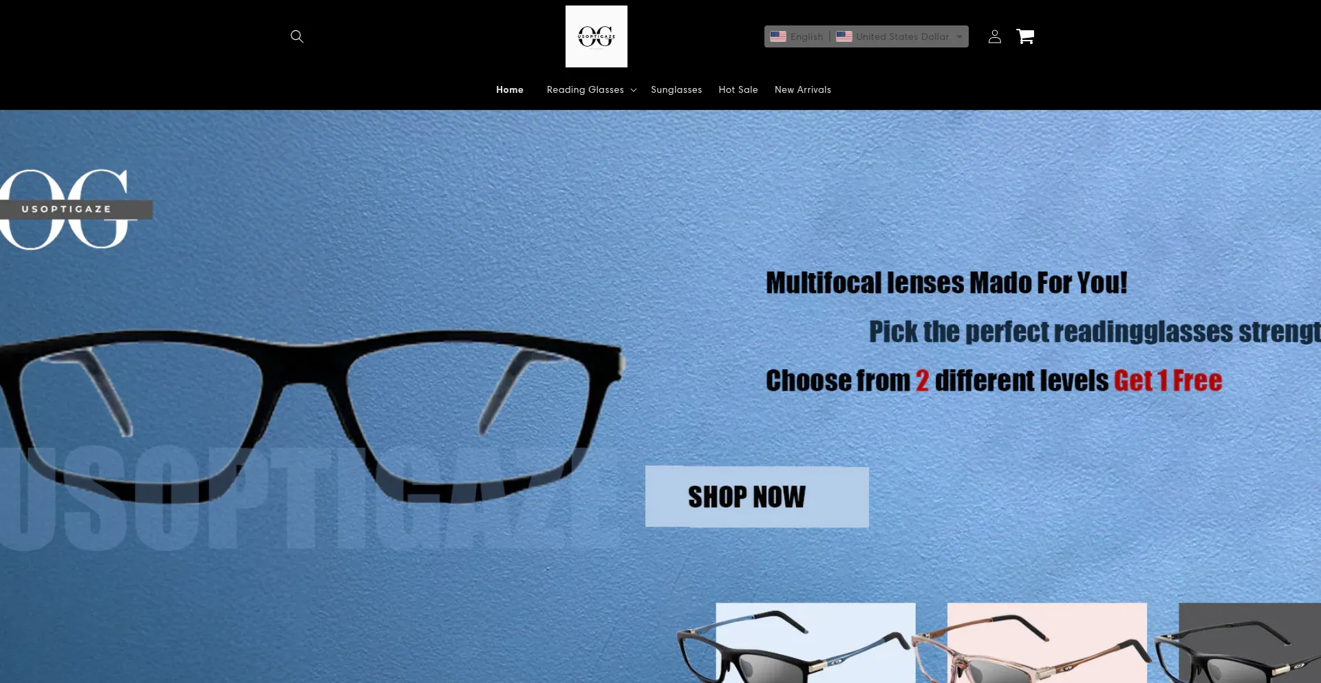 Website screenshot of Usoptigaze.com