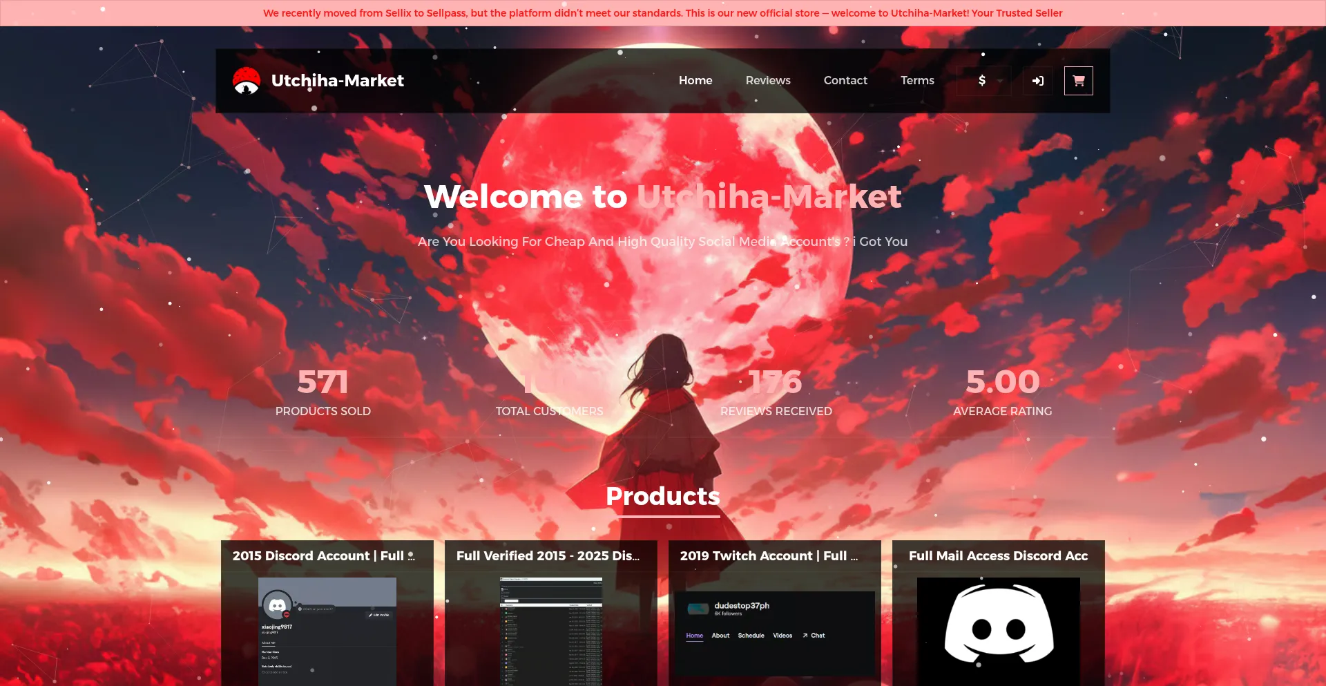 Website screenshot of Utchihamkt.mysellauth.com