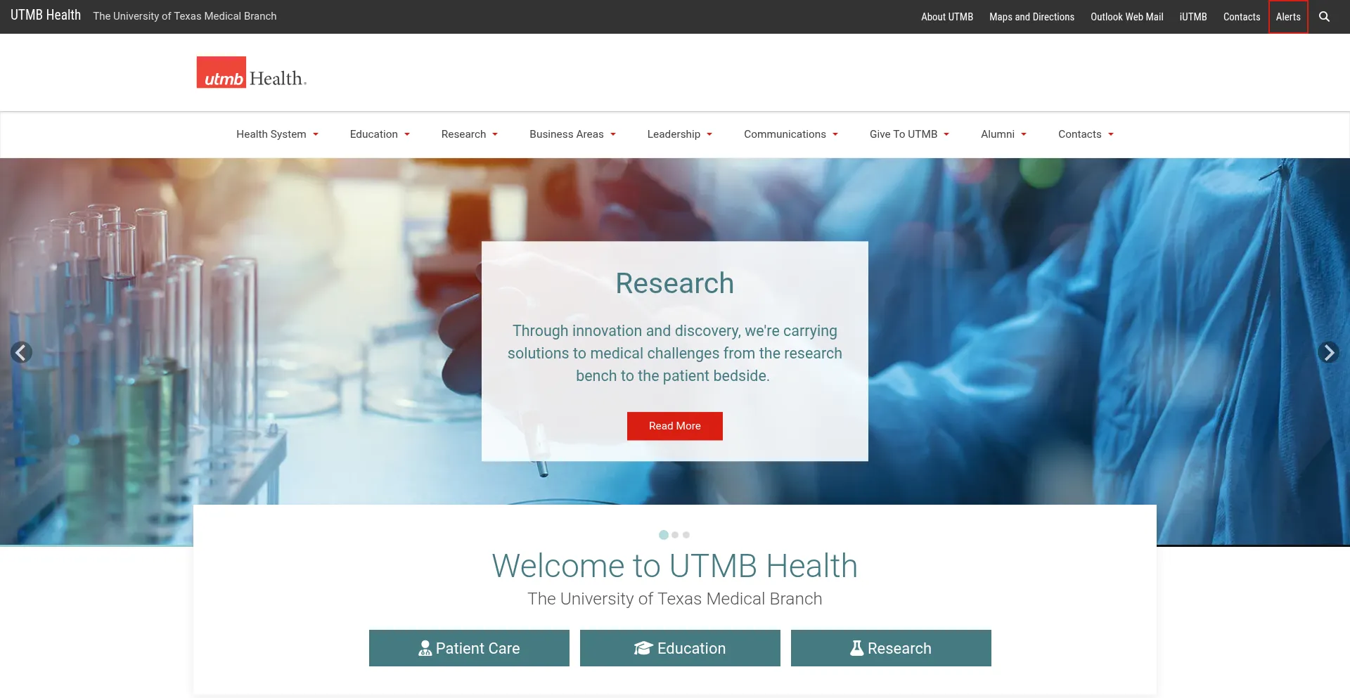 Website screenshot of Utmb.edu