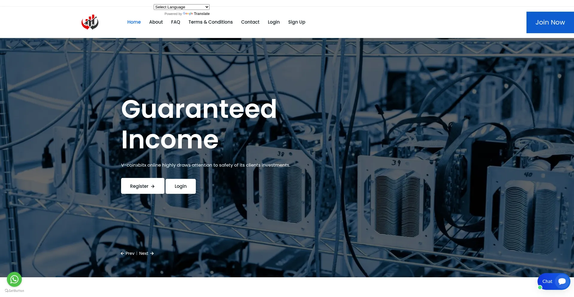 Website screenshot of V-coinxbitx.xyz