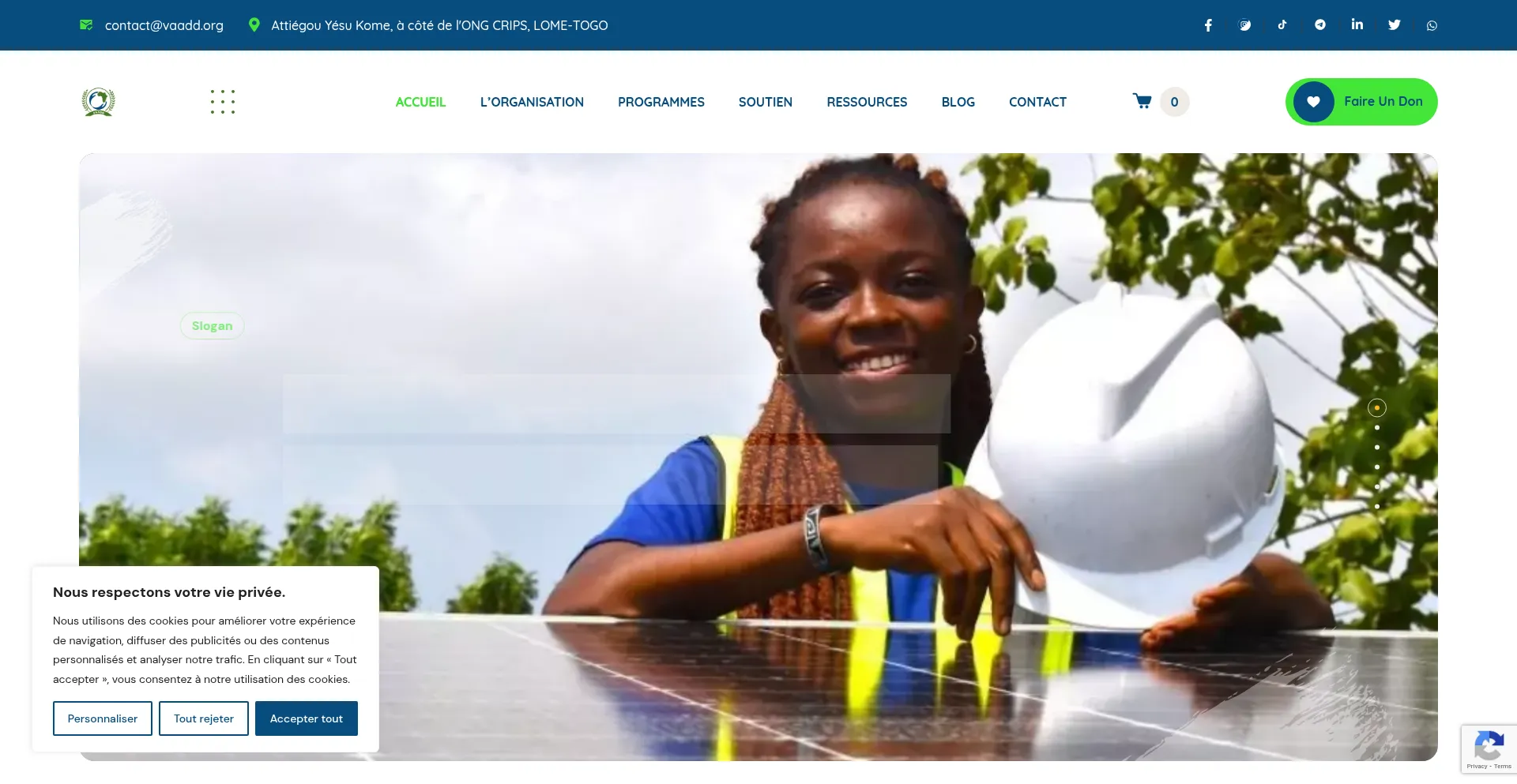 Website screenshot of Vaadd.org