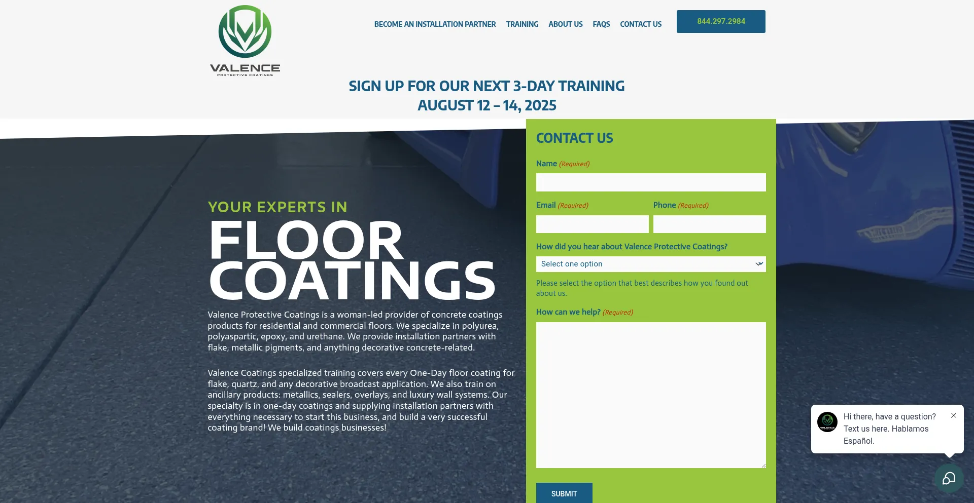 Website screenshot of Valencecoatings.com