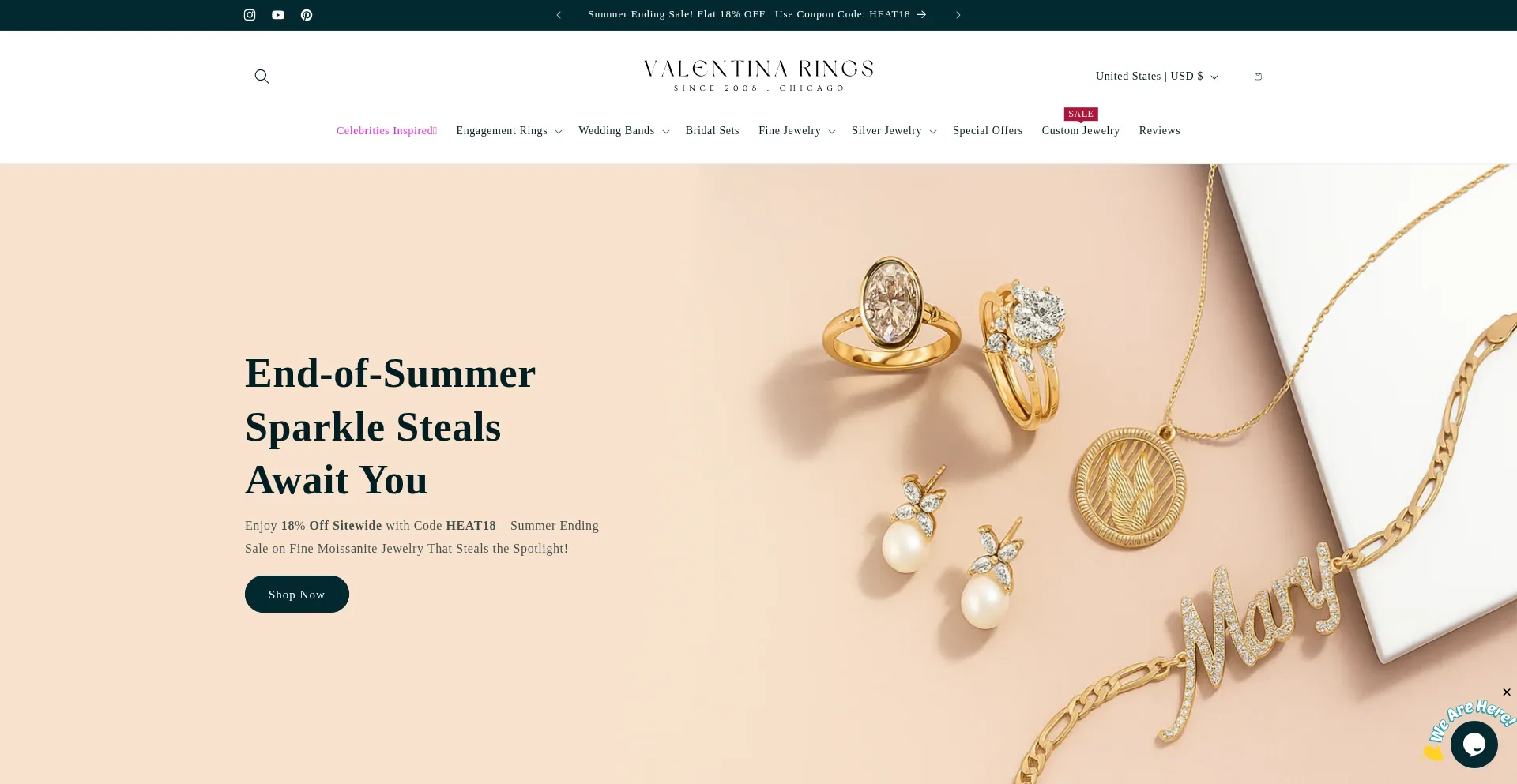 Website screenshot of Valentinarings.com