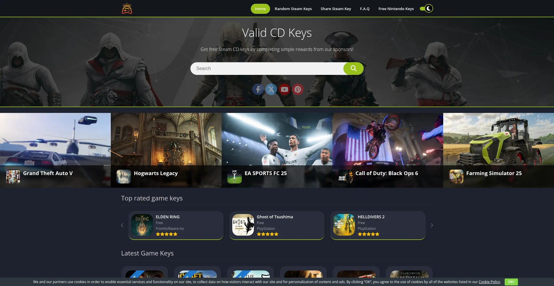 Website screenshot of Validcdkeys.com