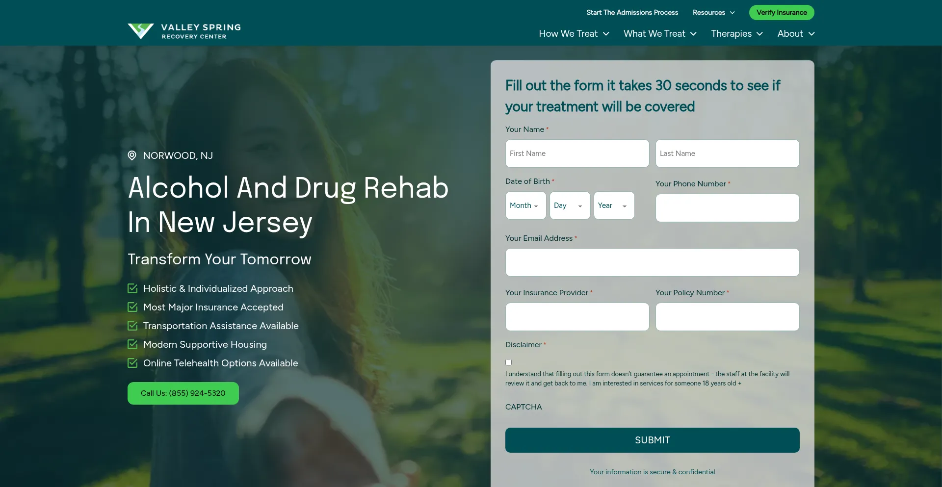 Website screenshot of Valleyspringrecovery.com
