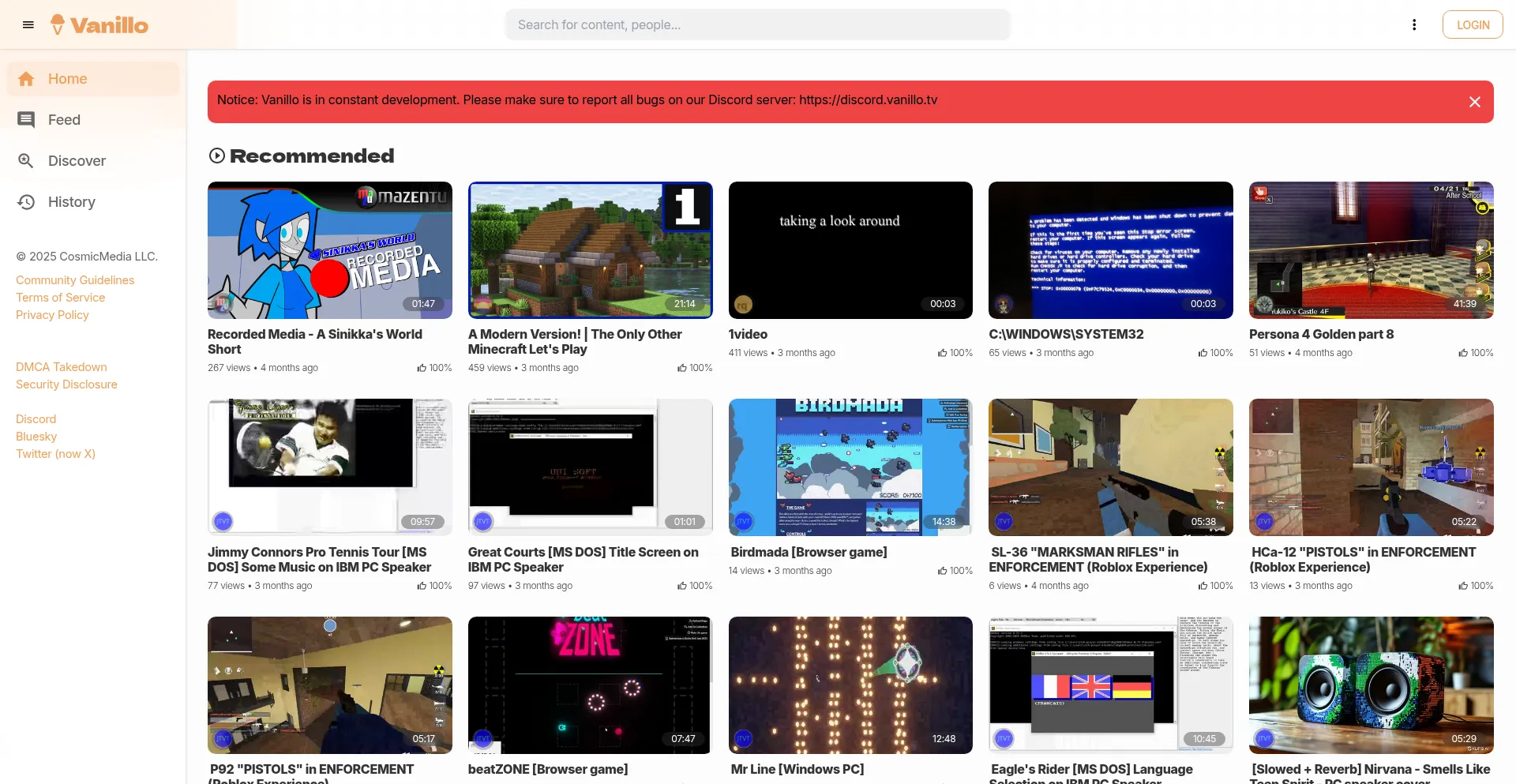 Website screenshot of Vanillo.tv