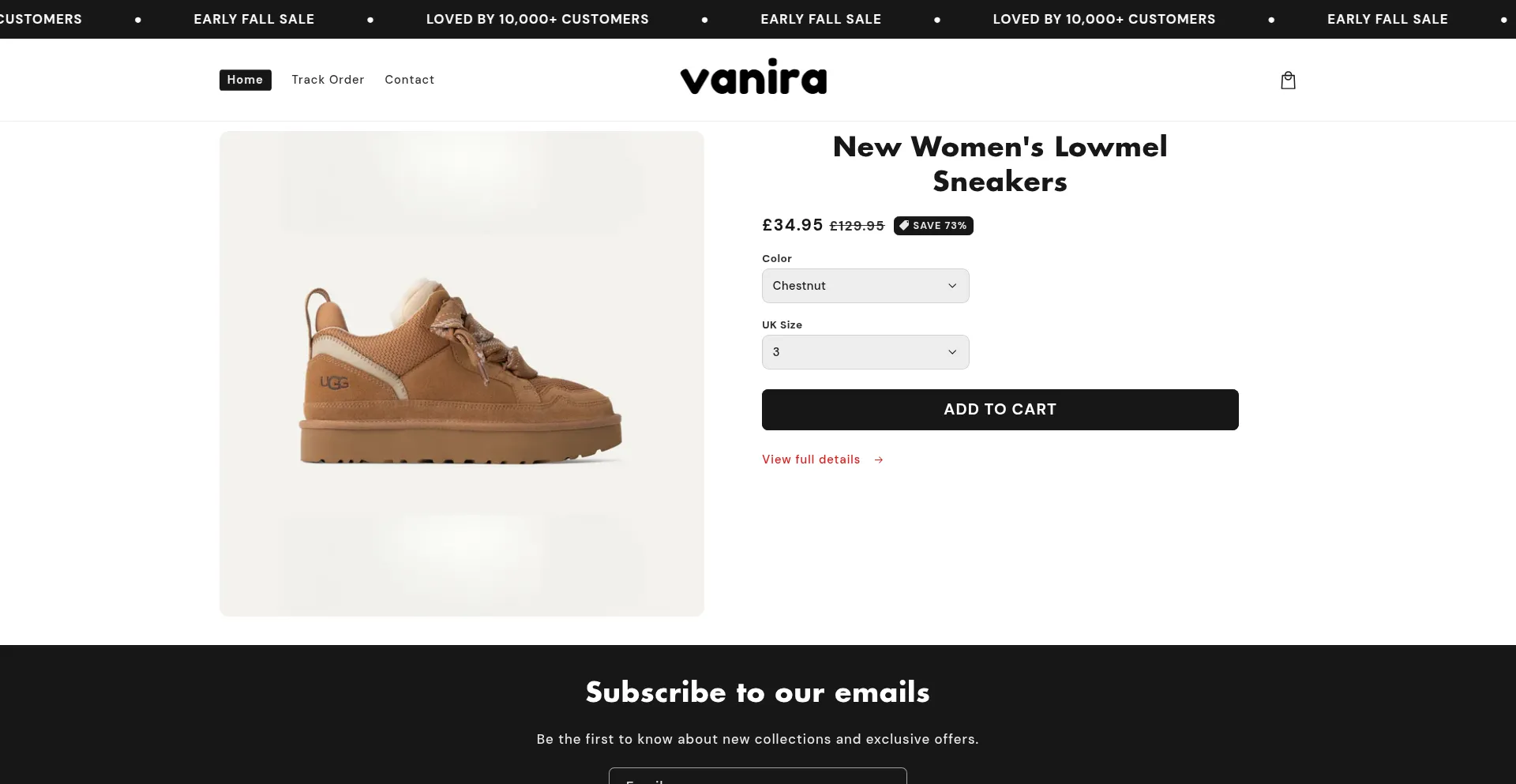 Website screenshot of Vanirabrand.com