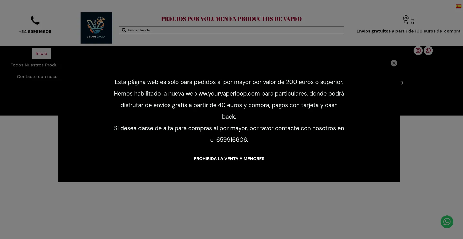Website screenshot of Vaperloop.com