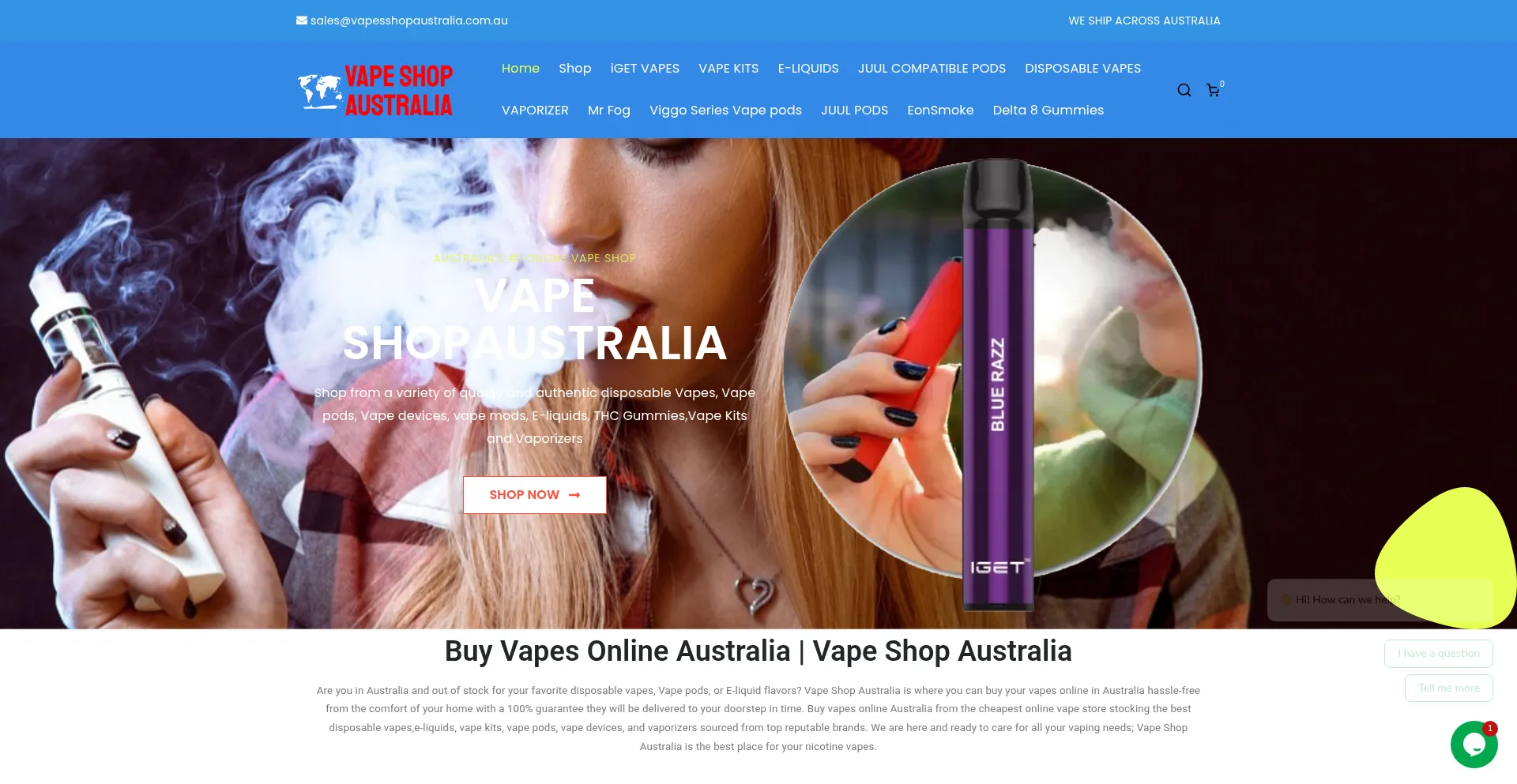 Website screenshot of Vapesshopaustralia.com.au