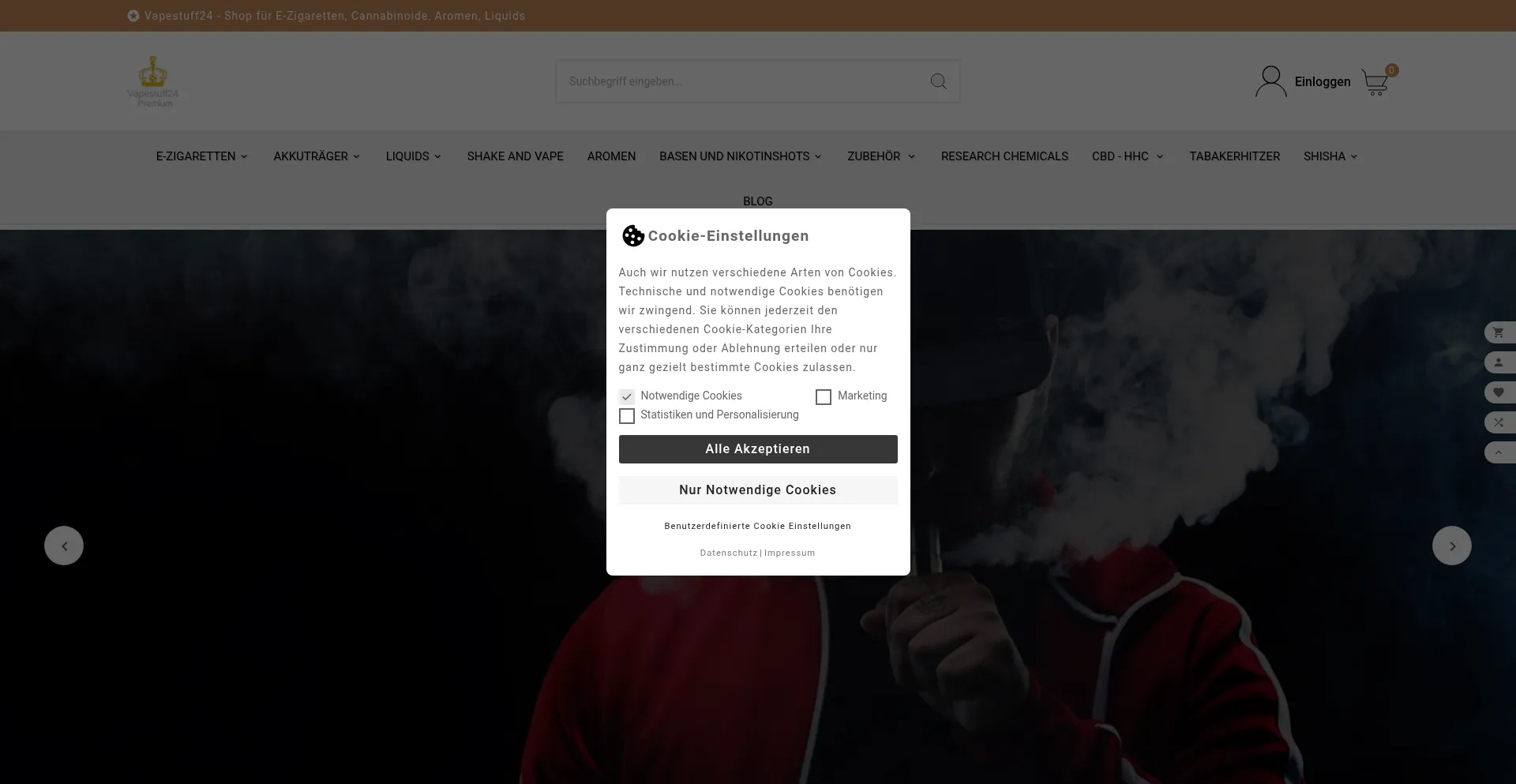 Website screenshot of Vapestuff24.de
