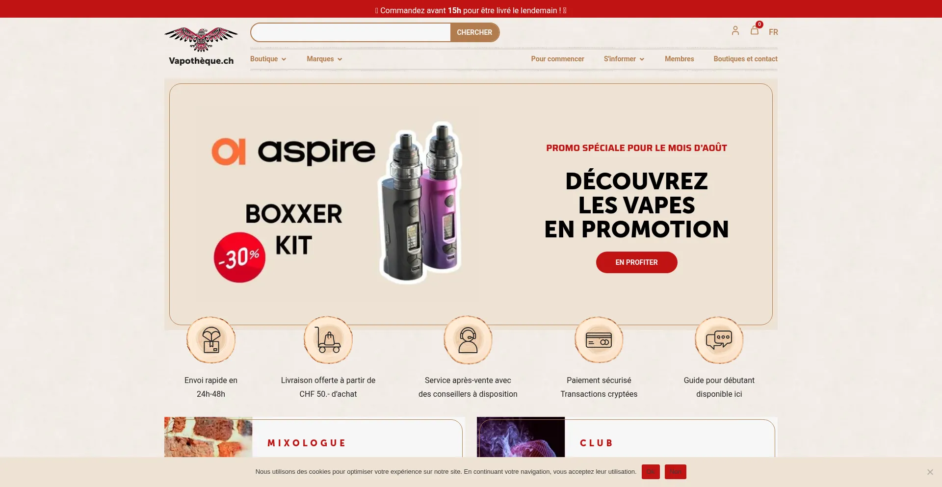 Website screenshot of Vapotheque.ch