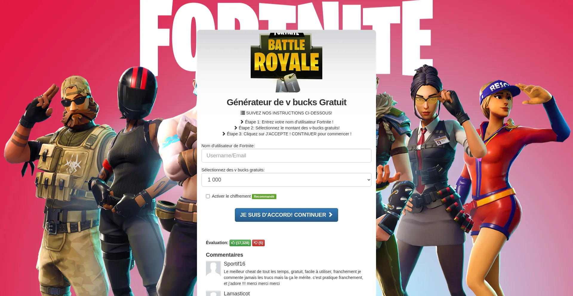 Website screenshot of Vbucksgratuit.me