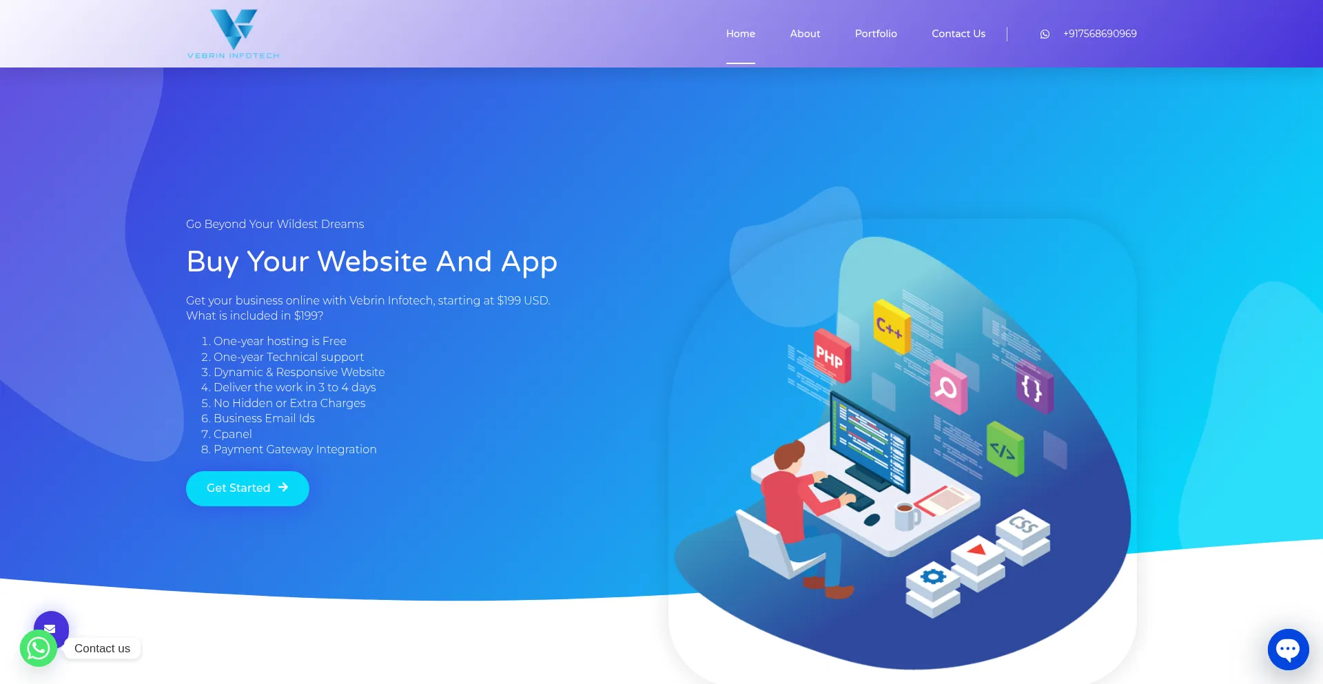 Website screenshot of Vebrininfotech.com