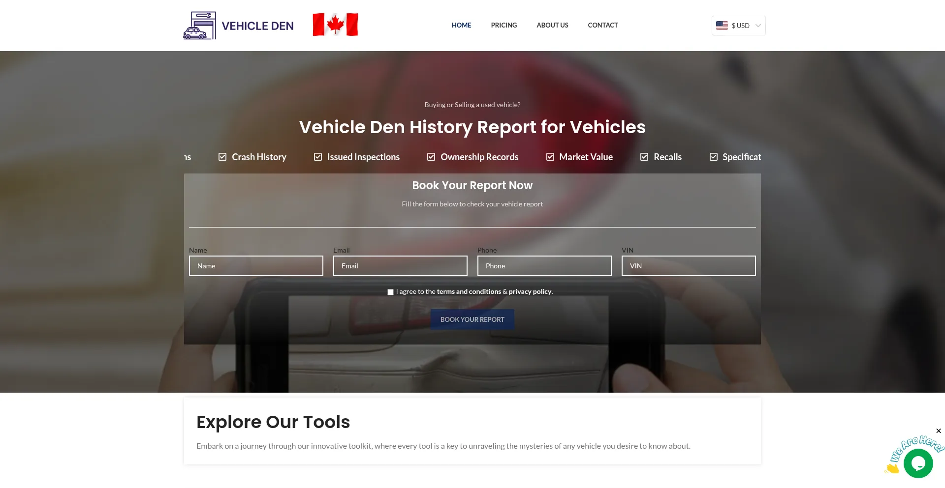 Website screenshot of Vehicleden.ca