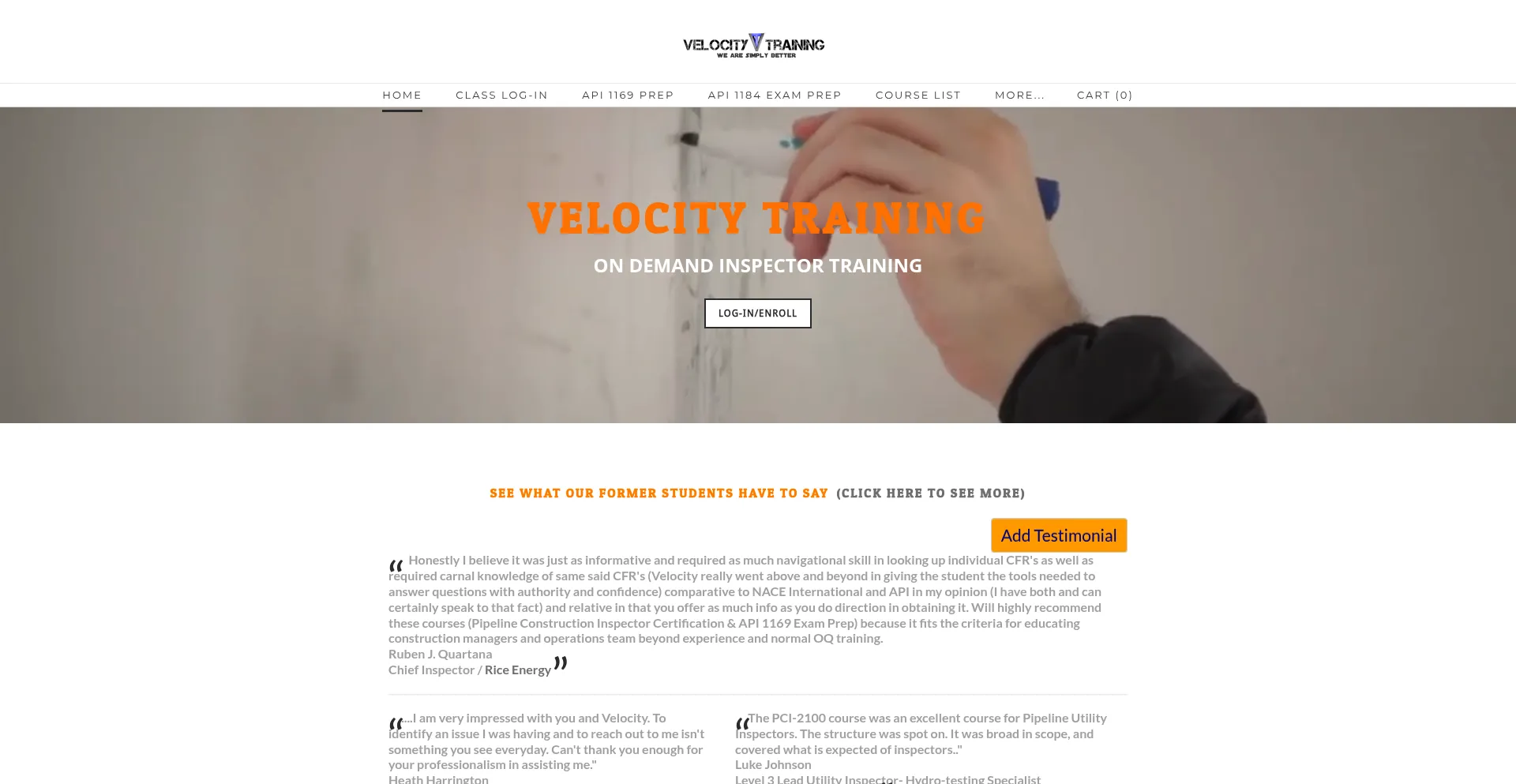 Website screenshot of Velocitytrained.com