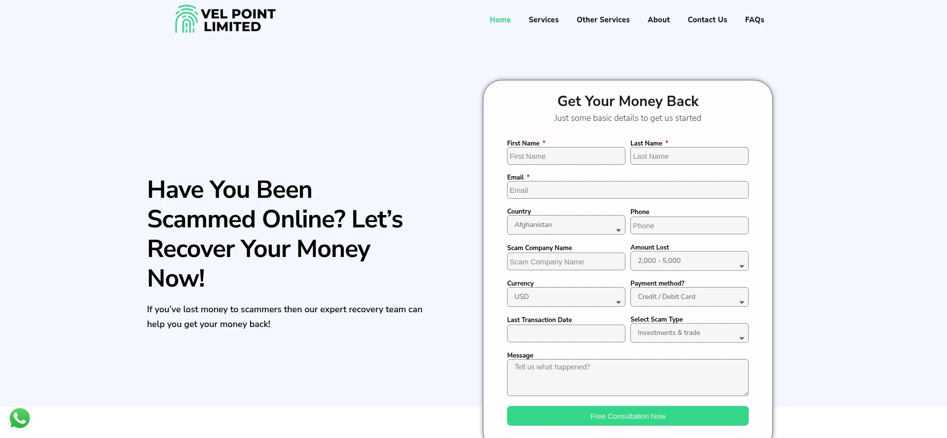 Website screenshot of Velpoint.org
