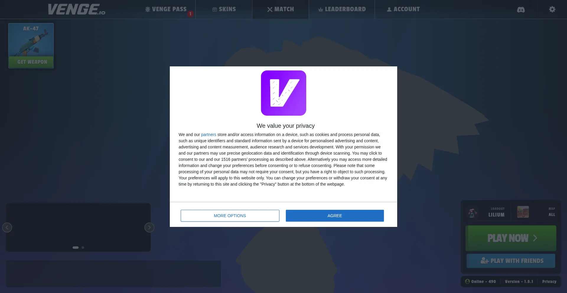 Website screenshot of Venge.io